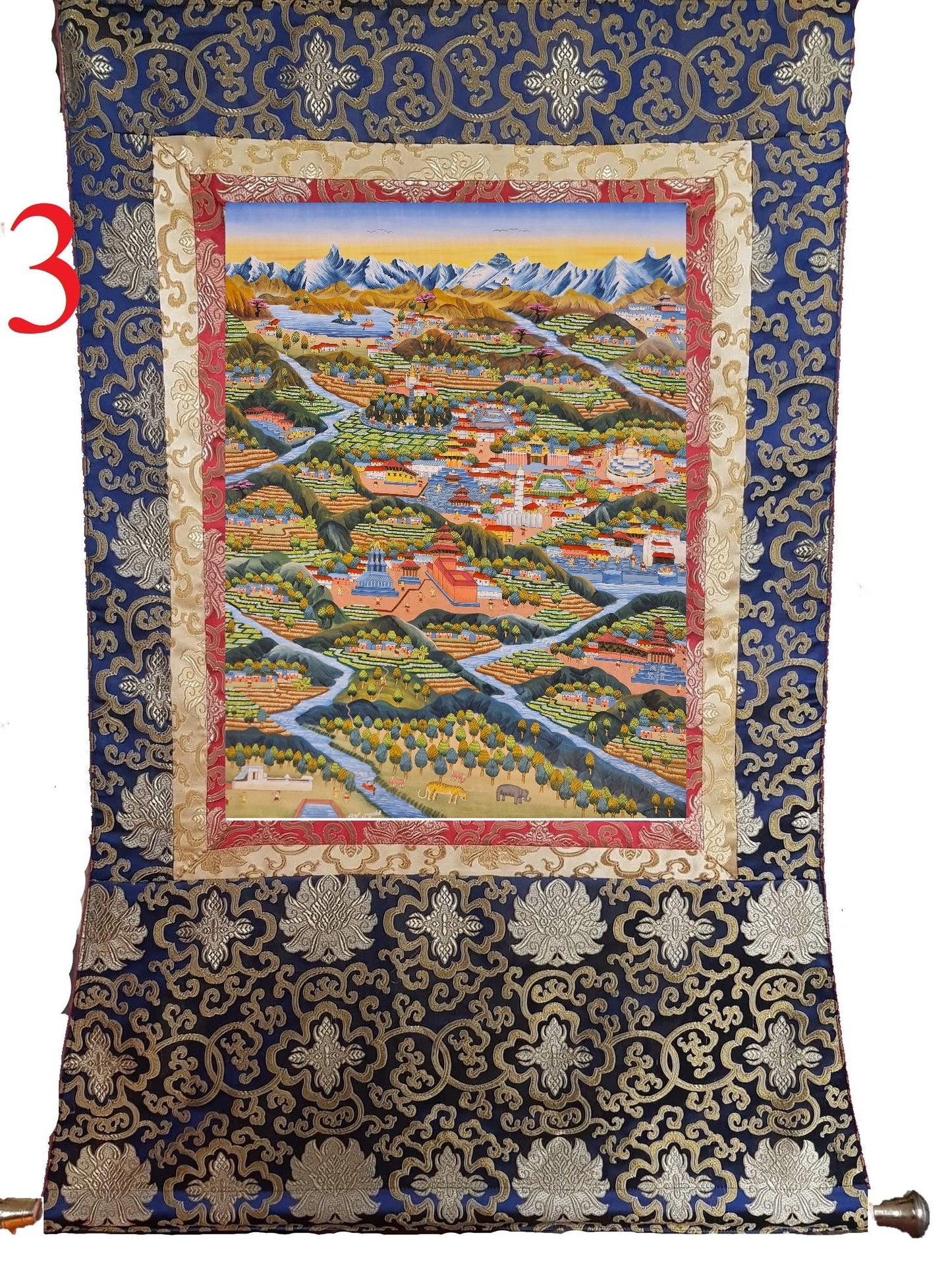 253. Kathmandu Valley Painting with Artist Signature. Free Brocade / Free Shipping.