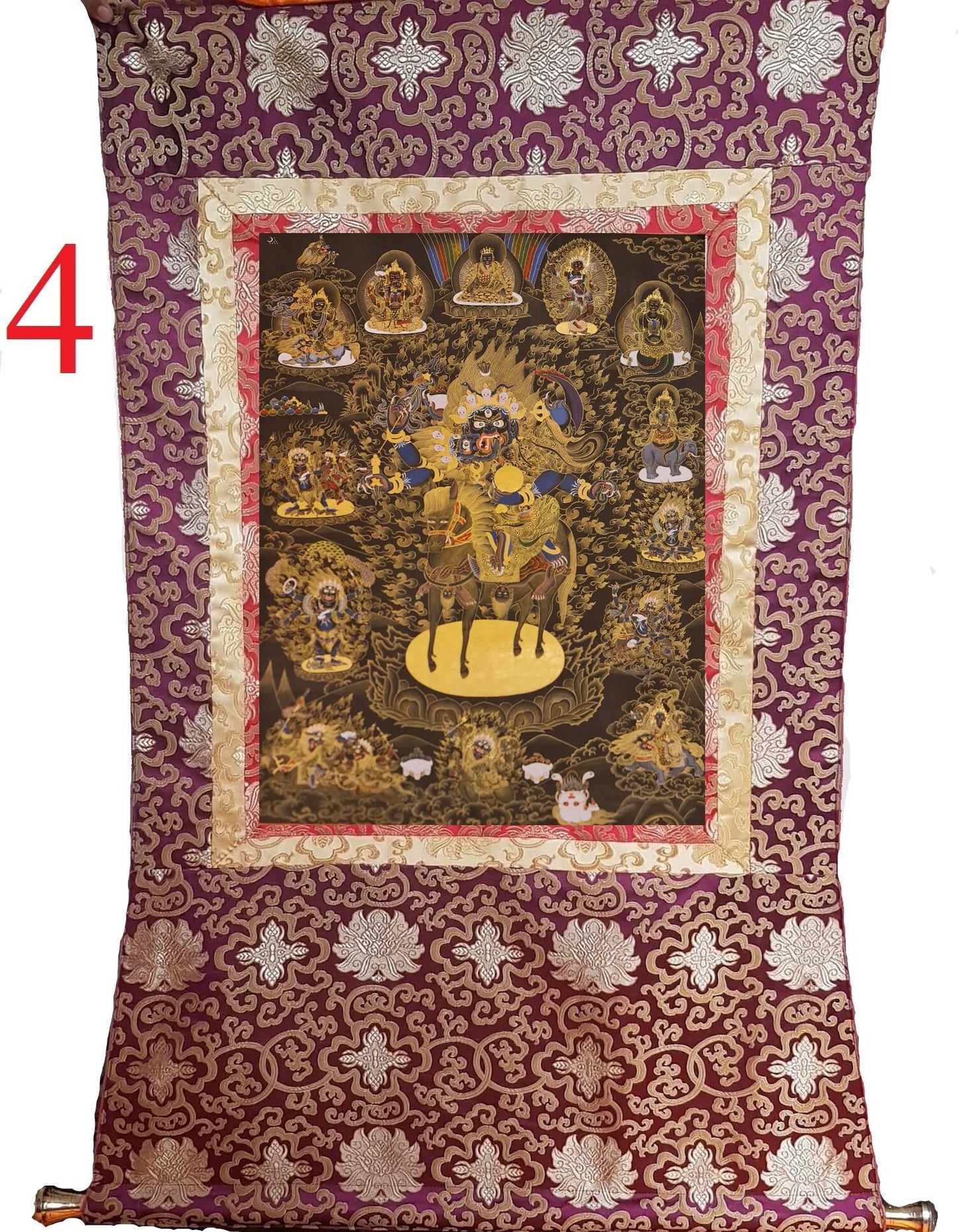 276. Rangjung Gyalmo & Bernagchen Mahakala / Mahakali Consort Thanka (Thangka). Free Brocade / Free Shipping.