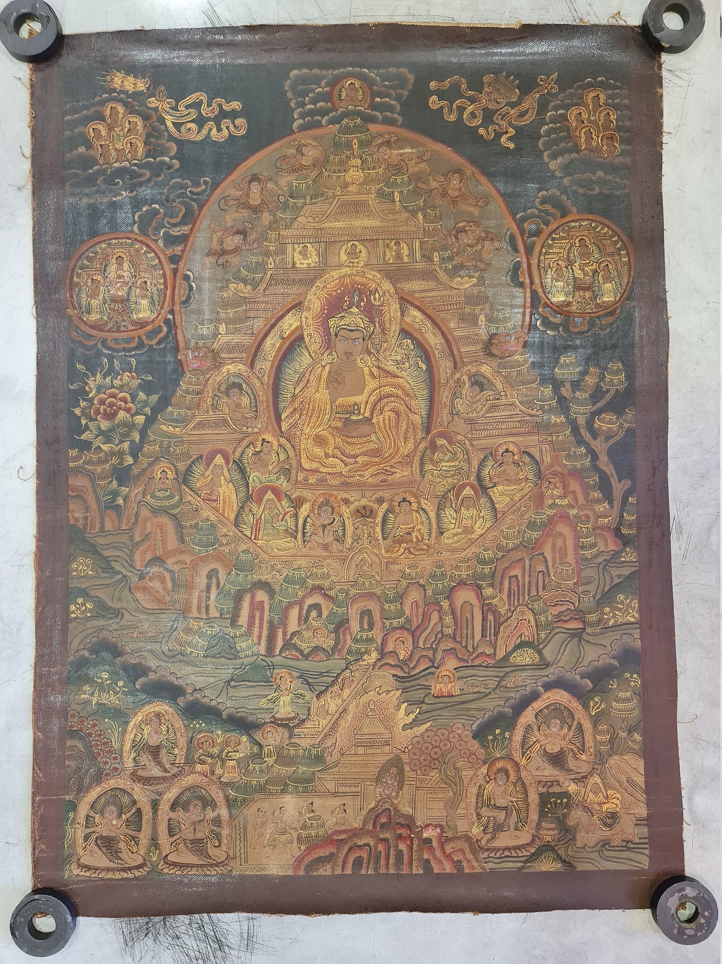 201. Sangdo Palri (Zangdok Palri) Thanka with Thick Canvas. 20 Years Old. Free Brocade / Free Shipping.