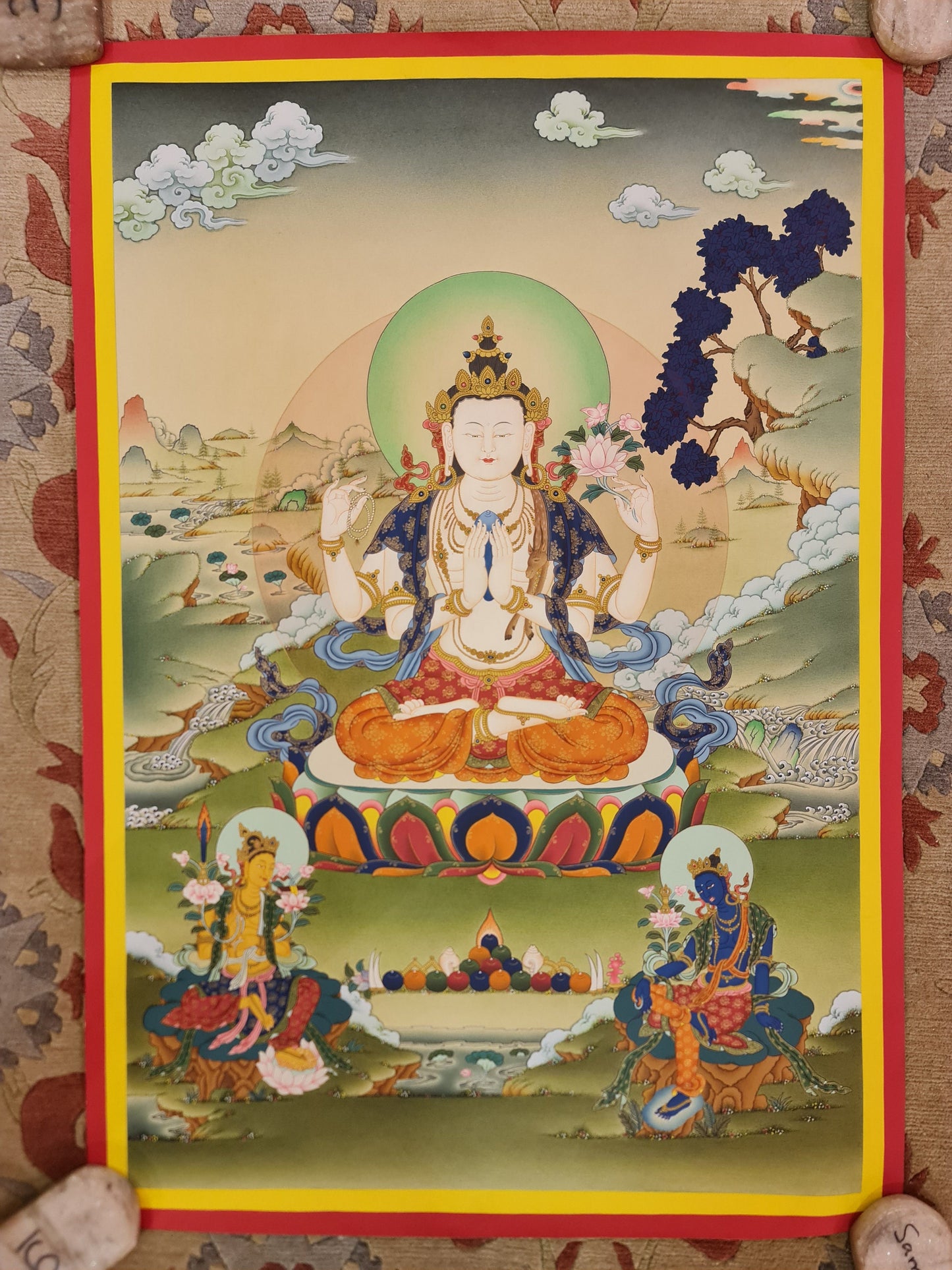 272. Karma Gadri Chenrezig Thangka (Thanka). Free Brocade / Free Shipping.