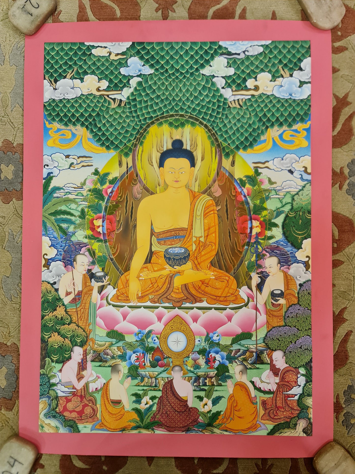 278. The First Five Monk Teaching (Thangka). Free Brocade / Free Shipping.