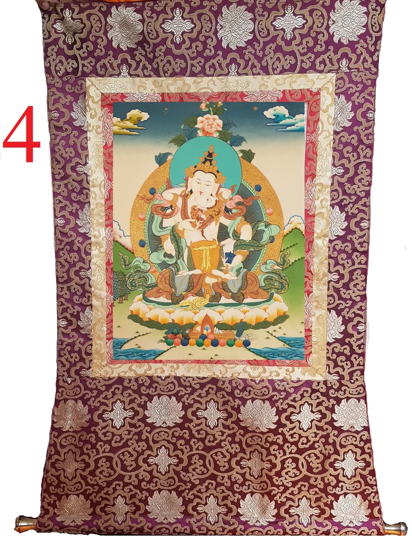 137. Vajrasattva Consort Tibetan Thangka (Thanka) Painting. Free Brocade / Free Shipping.