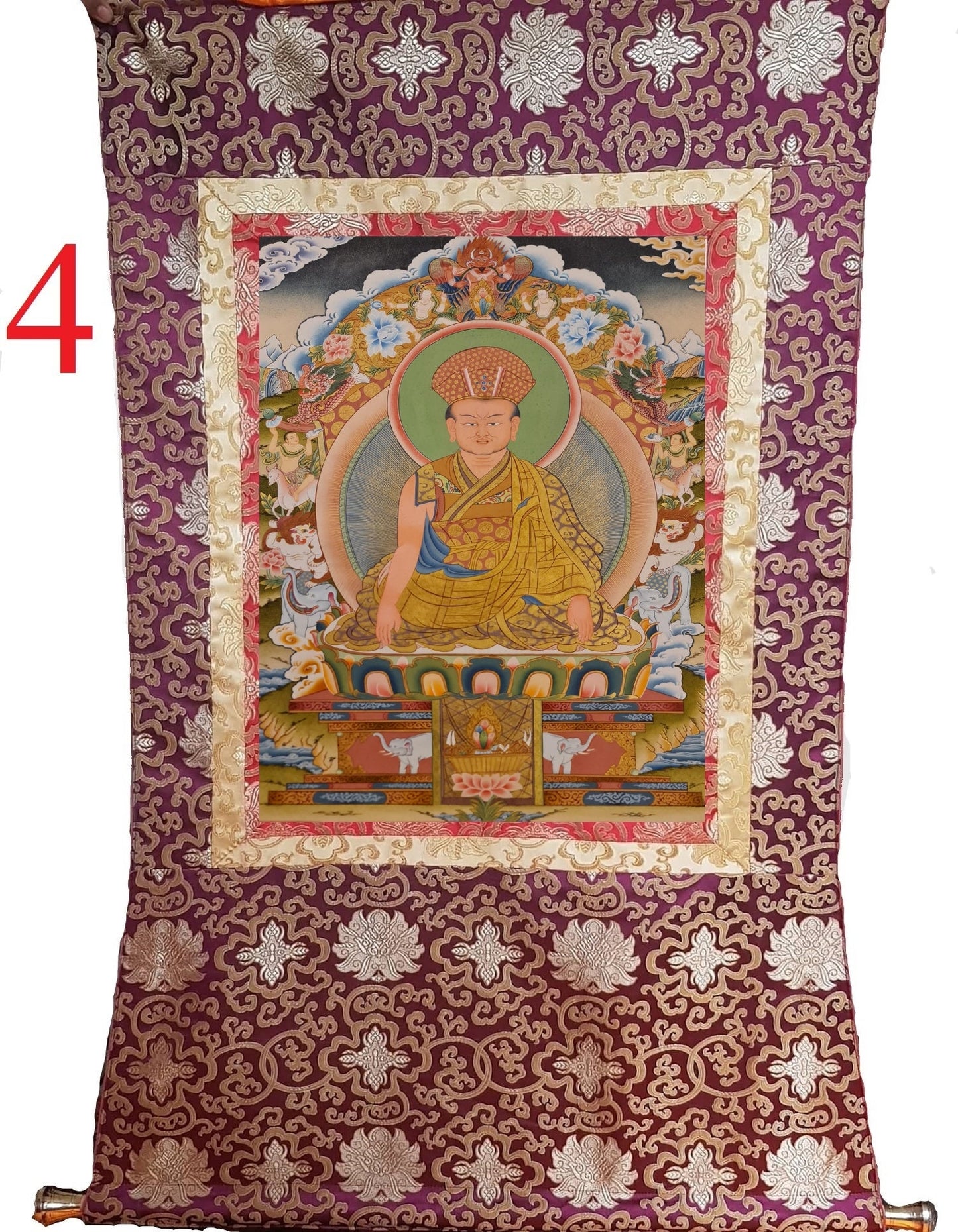 284. Phagmo Drupa Dorje Gyalpo Thanka (Thangka). Free Brocade / Free Shipping.