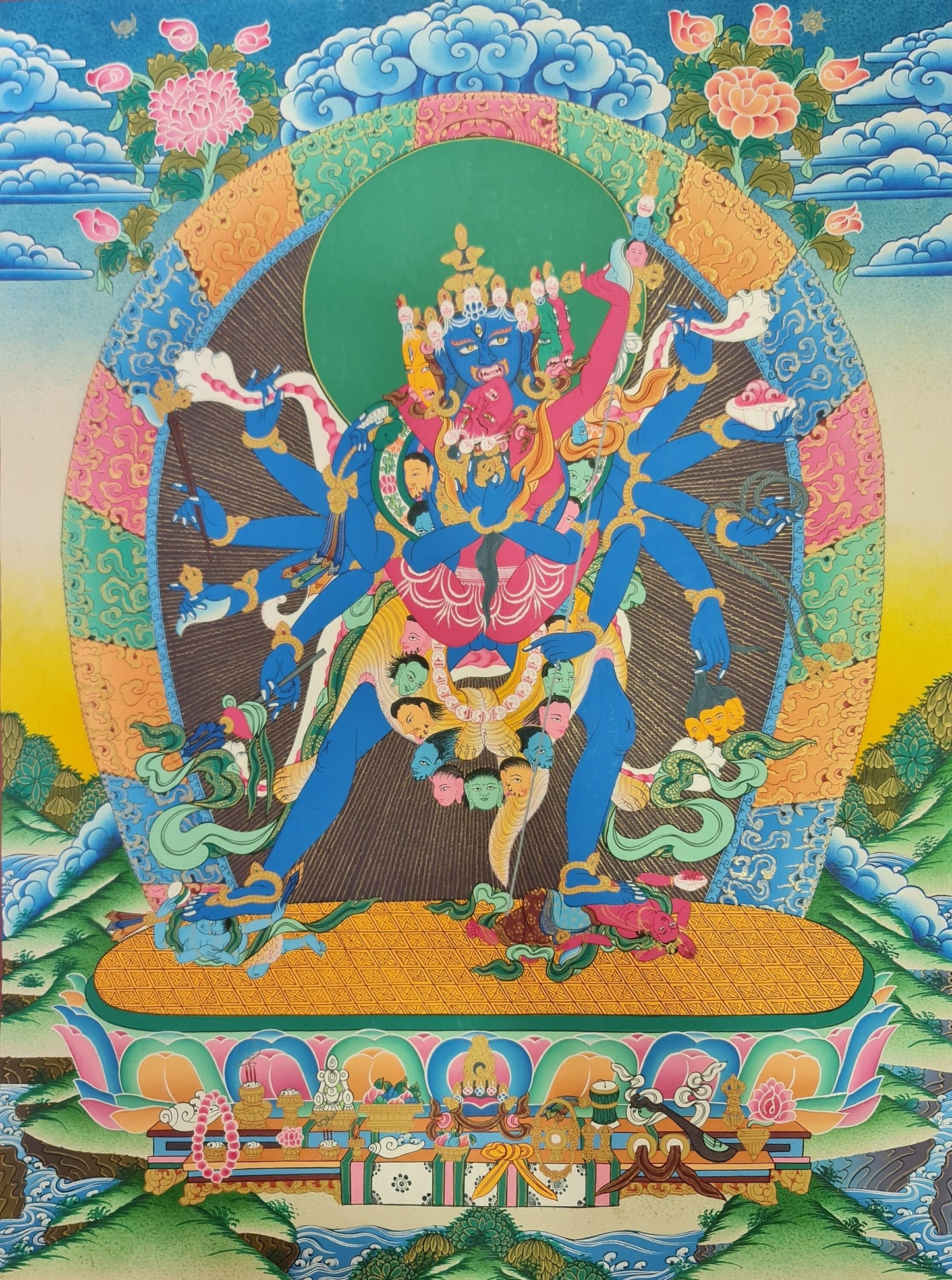 26. 12 Arm Chakrasamvara Thanka (Thangka) Painting. Free Brocade / Free Shipping.