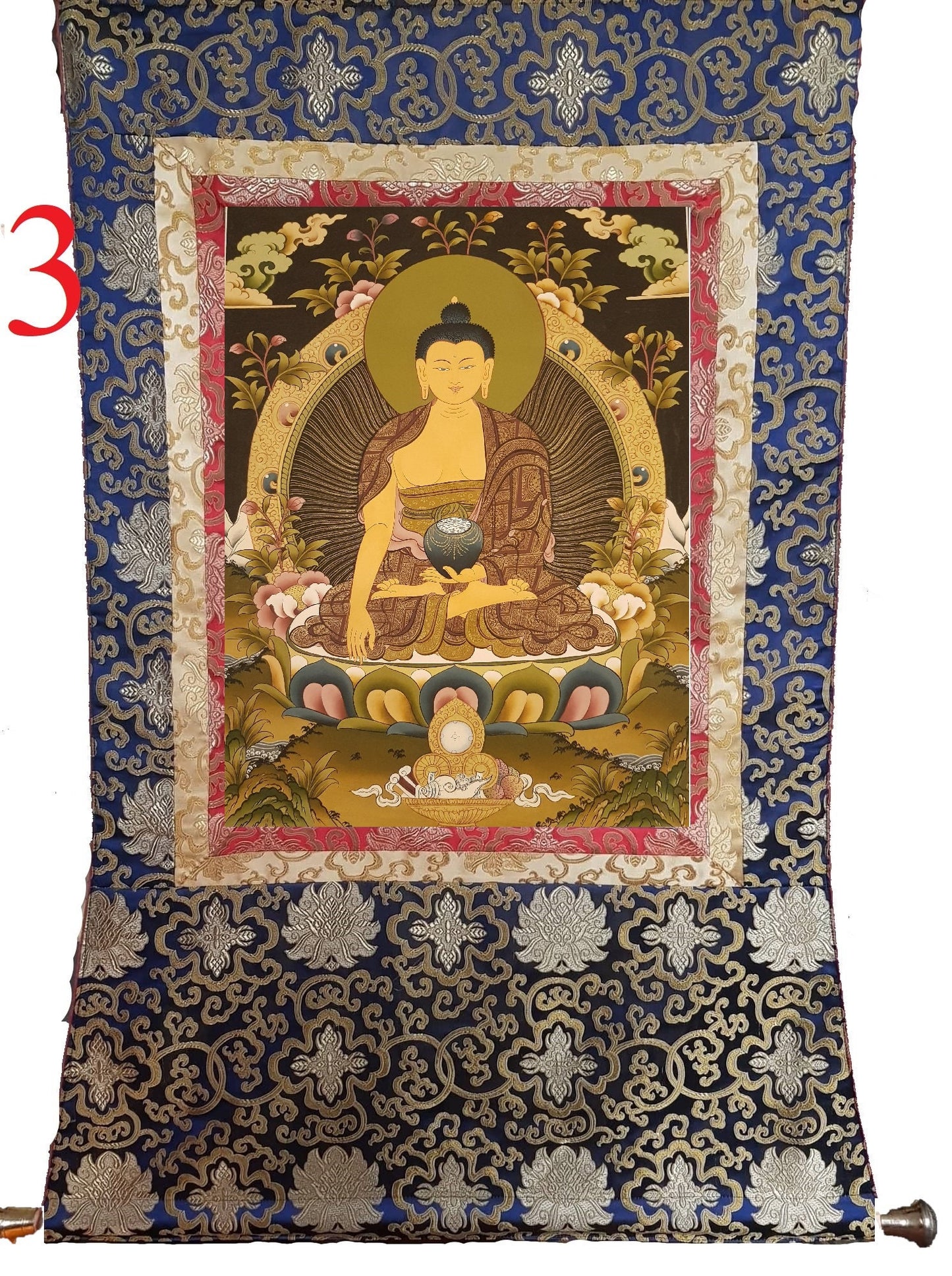 113. Shakyamuni Buddha Thangka (Thanka). Free Brocade / Free Shipping.