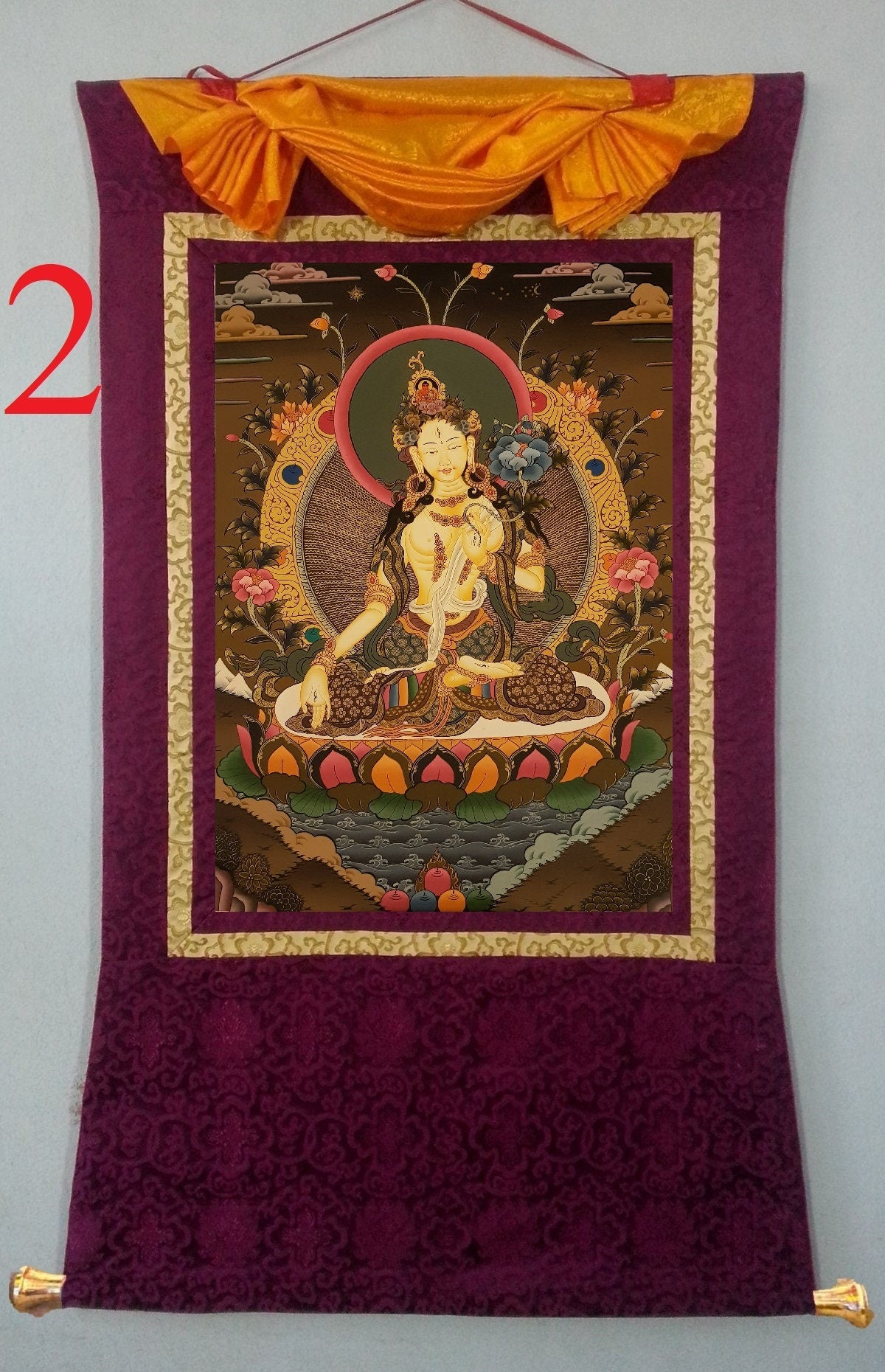 152. White Tara Thangka (Thanka). Free Brocade / Free Shipping.