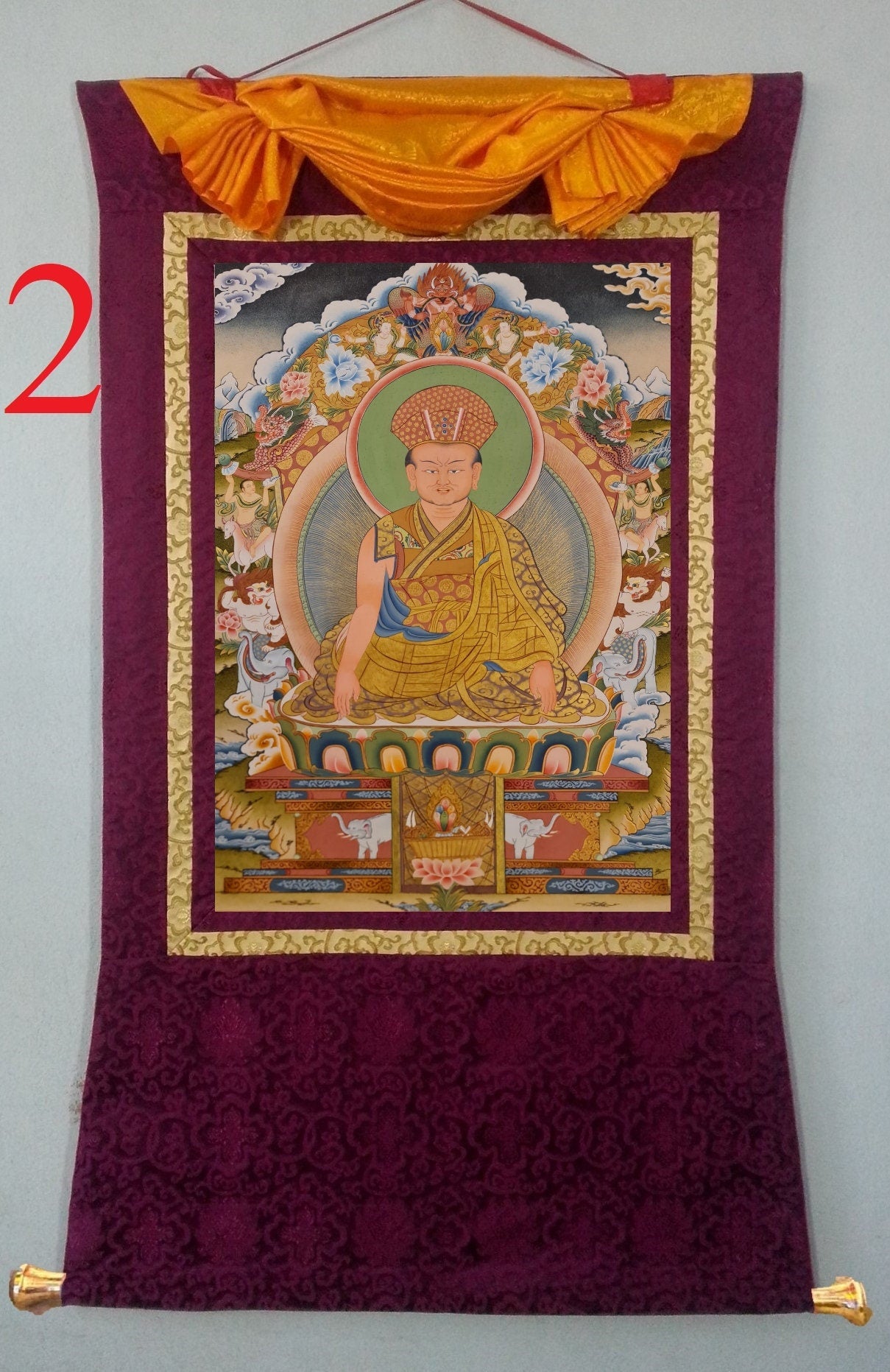 284. Phagmo Drupa Dorje Gyalpo Thanka (Thangka). Free Brocade / Free Shipping.