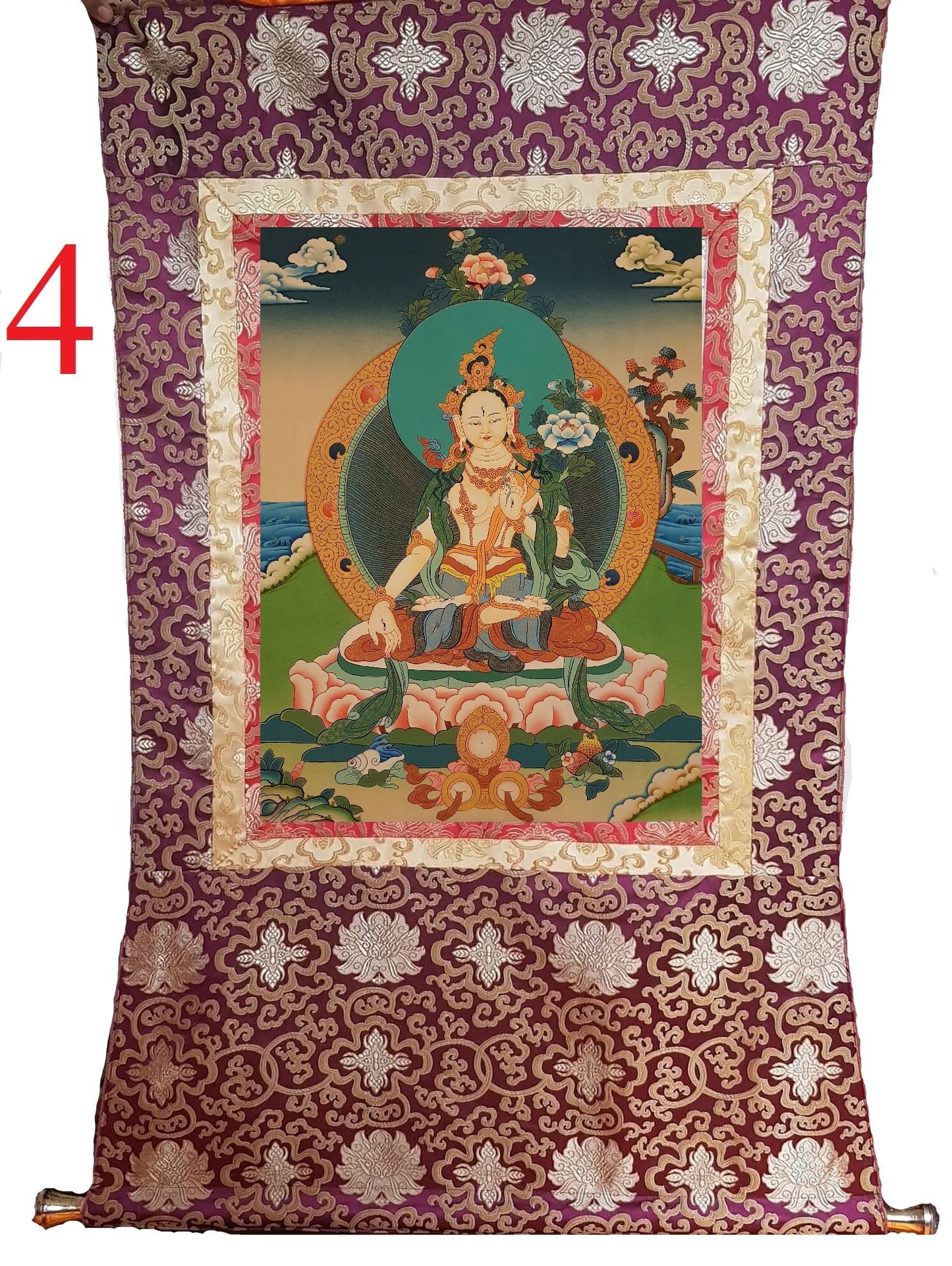 150. White Tara Thangka (Thanka). Free Brocade / Free Shipping.