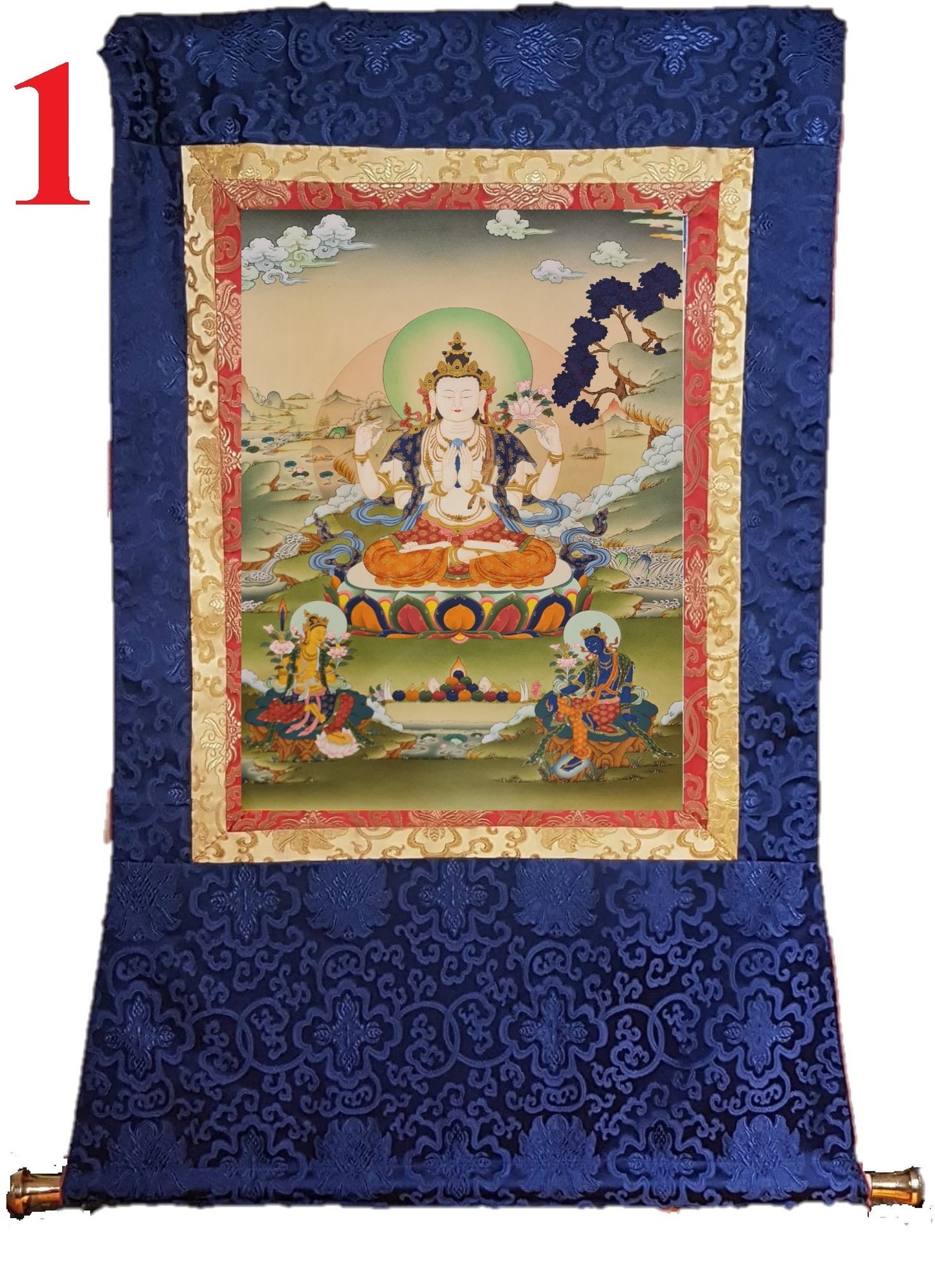 272. Karma Gadri Chenrezig Thangka (Thanka). Free Brocade / Free Shipping.