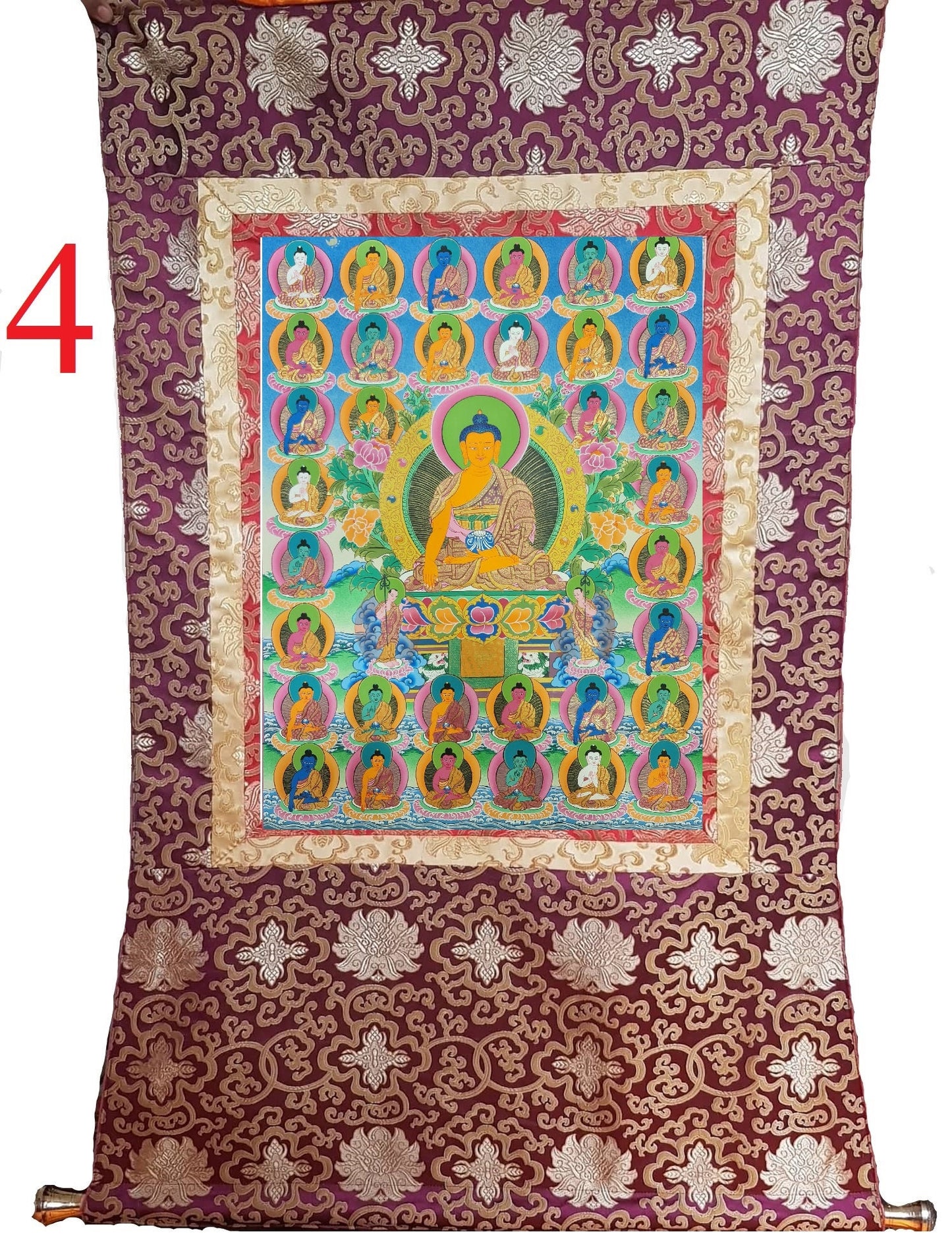 145. 35 Buddha Thangka (Thanka). Free Brocade / Free Shipping.