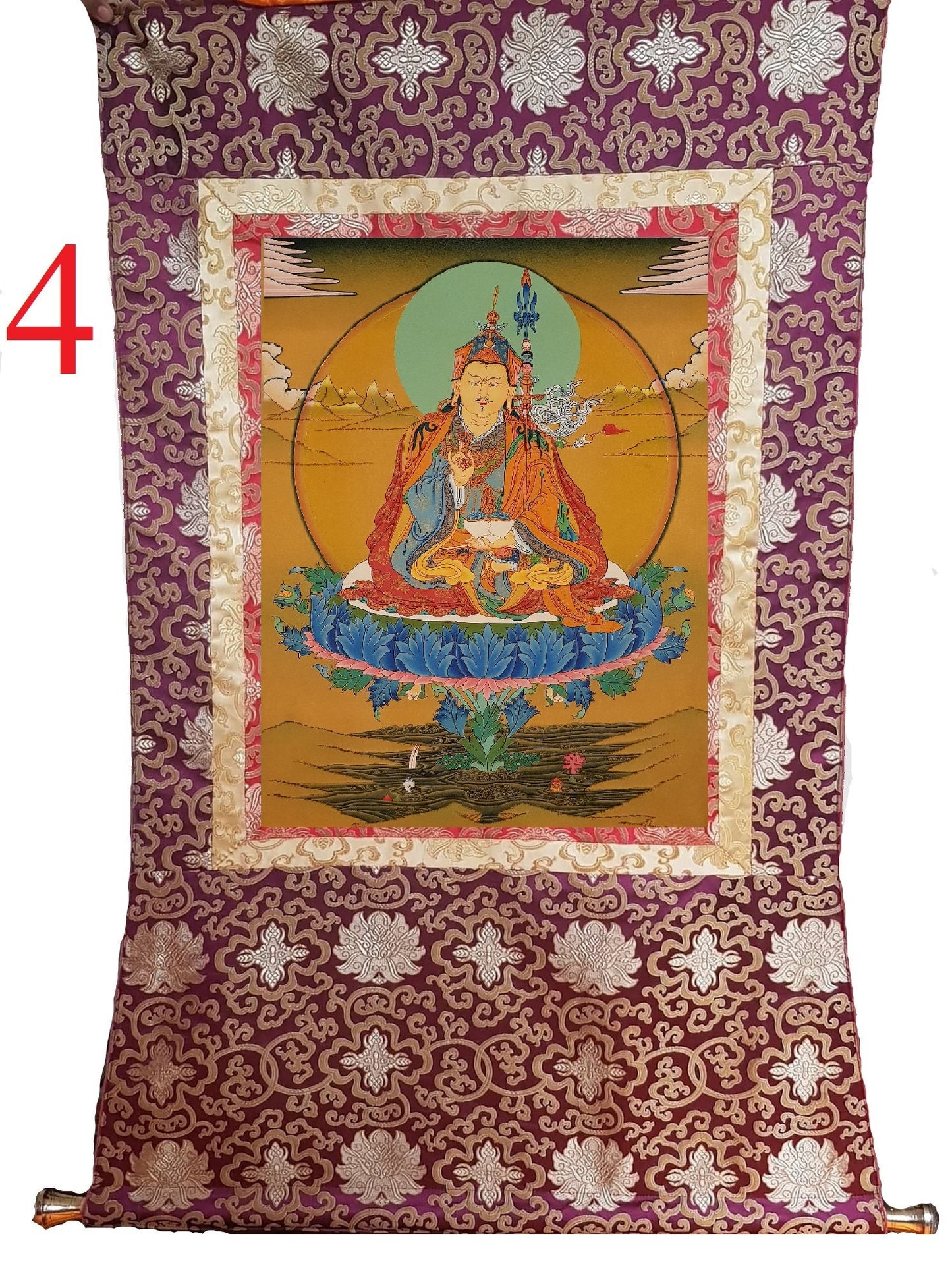 69. Guru Rinpoche Padmasambhava Thanka (Thangka). Free Brocade / Free Shipping.