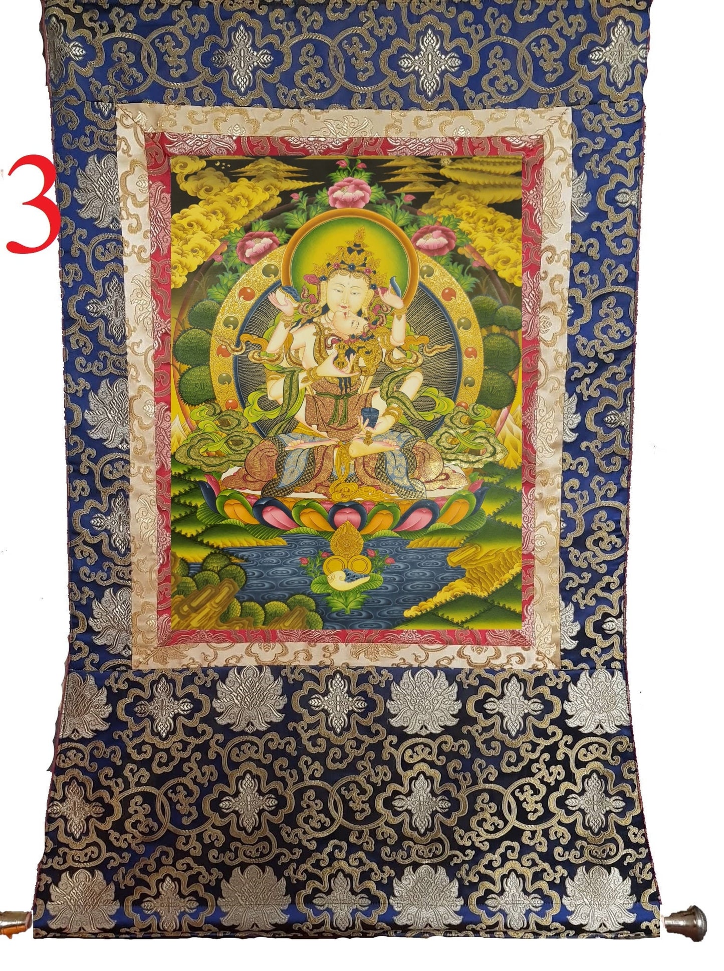 139. Vajrasattva Consort Tibetan Thangka (Thanka) Painting. Free Brocade / Free Shipping.