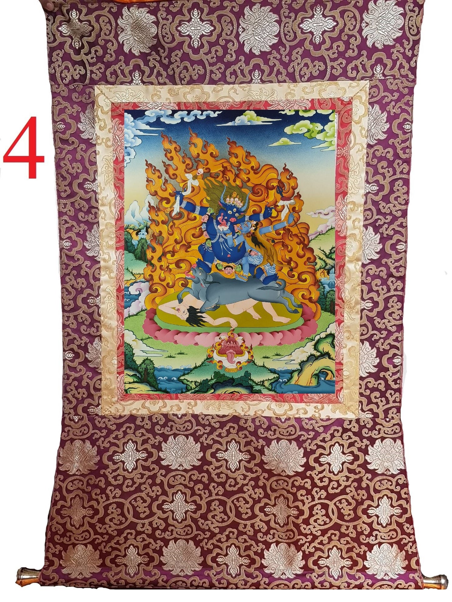 248. Kalarupa Yamaraja Thangka (Thanka). Free Brocade / Free Shipping.