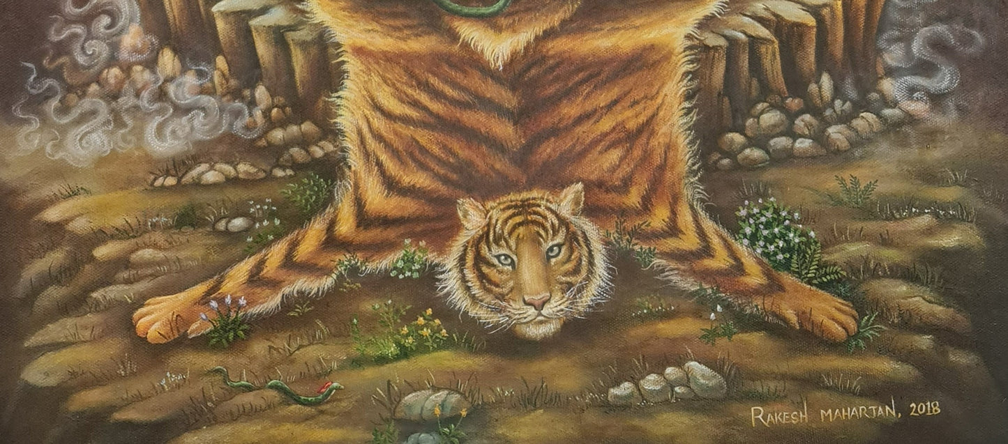 Shiva Oil Newari Painting Paubha in Canvas. Signed by the Artist.