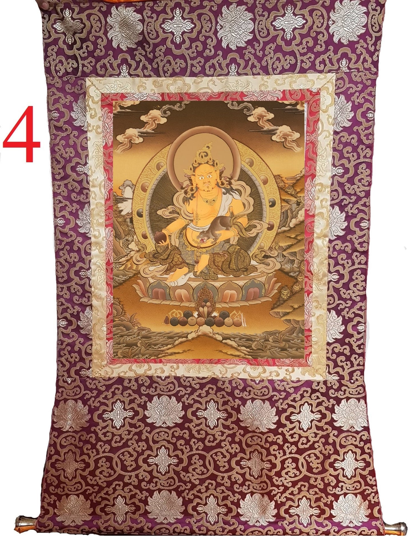 158. Jambhala or Zambhala Thangka (Thanka). Free Brocade / Free Shipping.