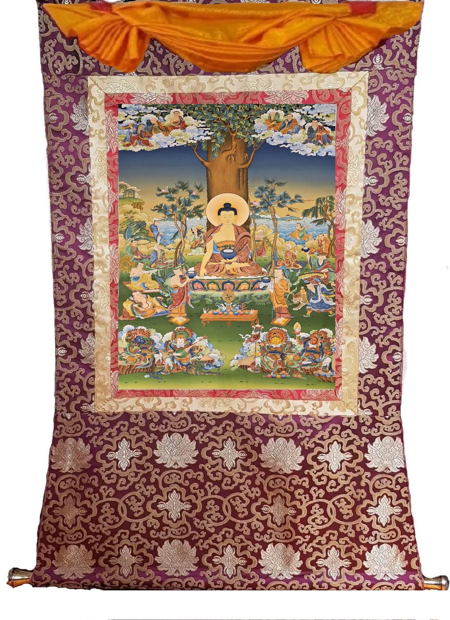 355. 16 Arhats (Arahats) Thangka (Thanka). Free Brocade / Free Shipping.