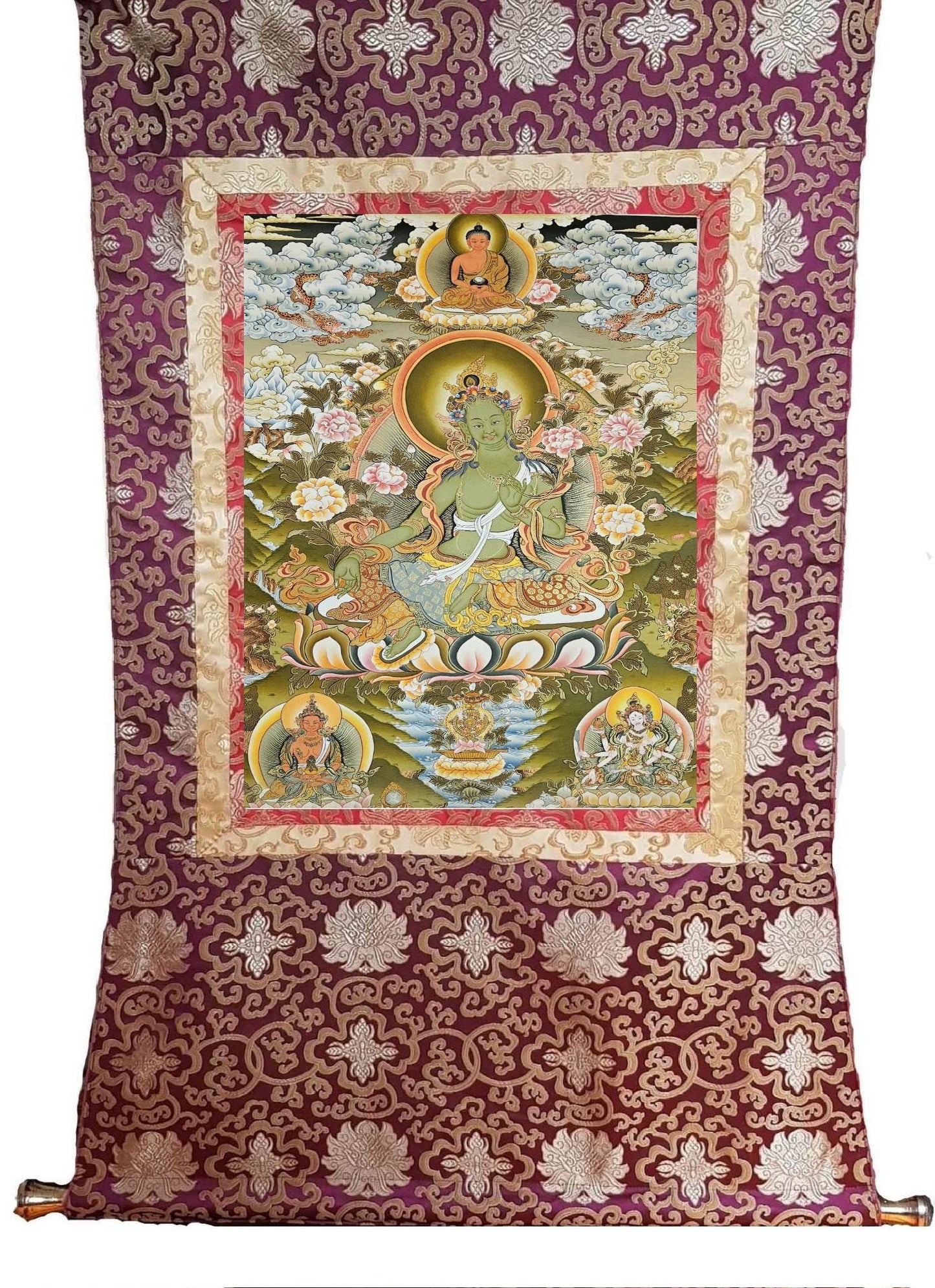 313. Green Tara Thangka (Thanka). Free Brocade / Free Shipping.