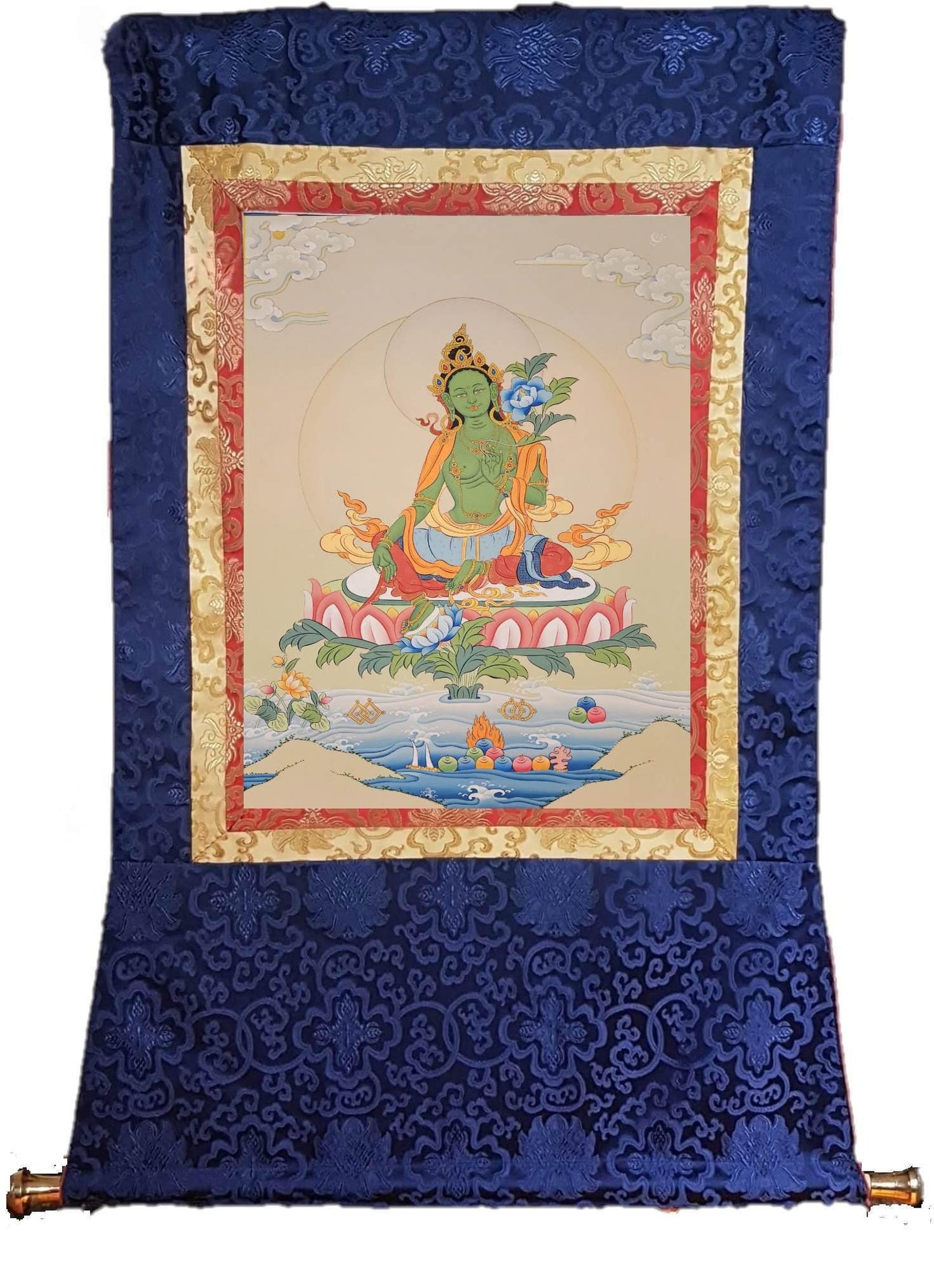 58. Green Tara Thangka (Thanka). Free Brocade / Free Shipping.