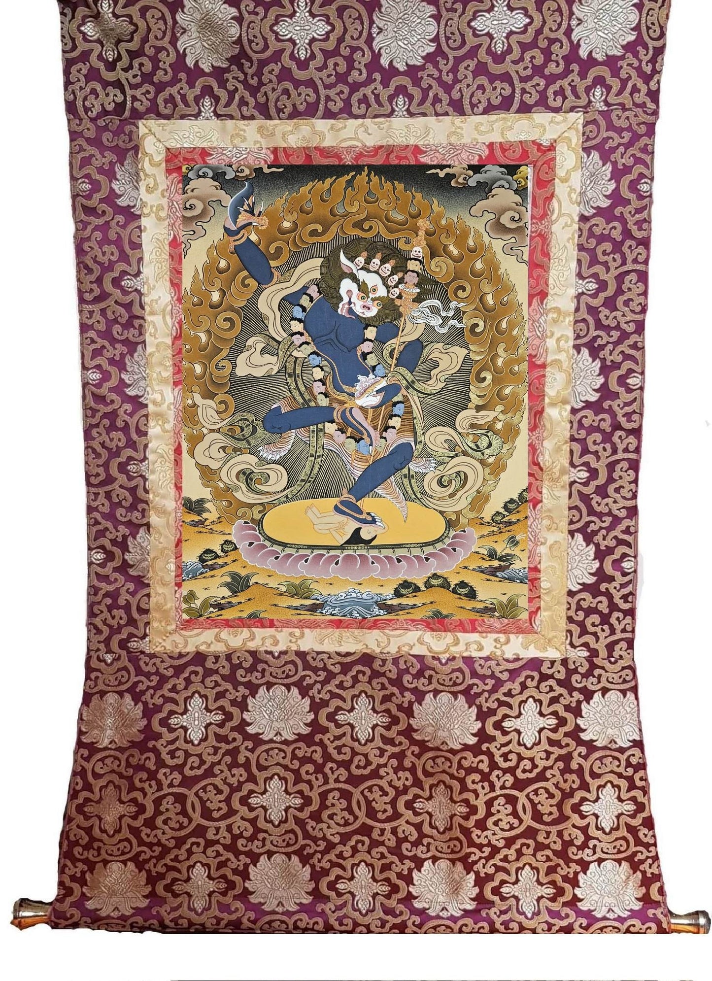 330. Simhamukha Senge Dongma (Lion-faced Dakini) Thanka (Thangka). Free Brocade / Free Shipping.
