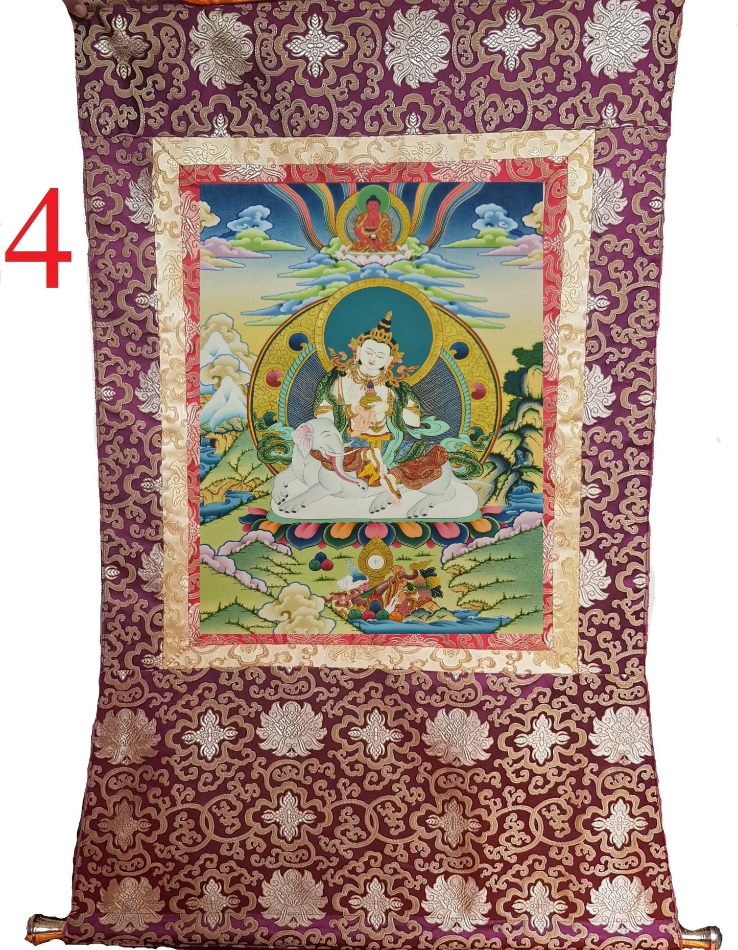 299. Taishakuten Shakra Devanam Indra Thangka (Thanka). Free Brocade / Free Shipping.