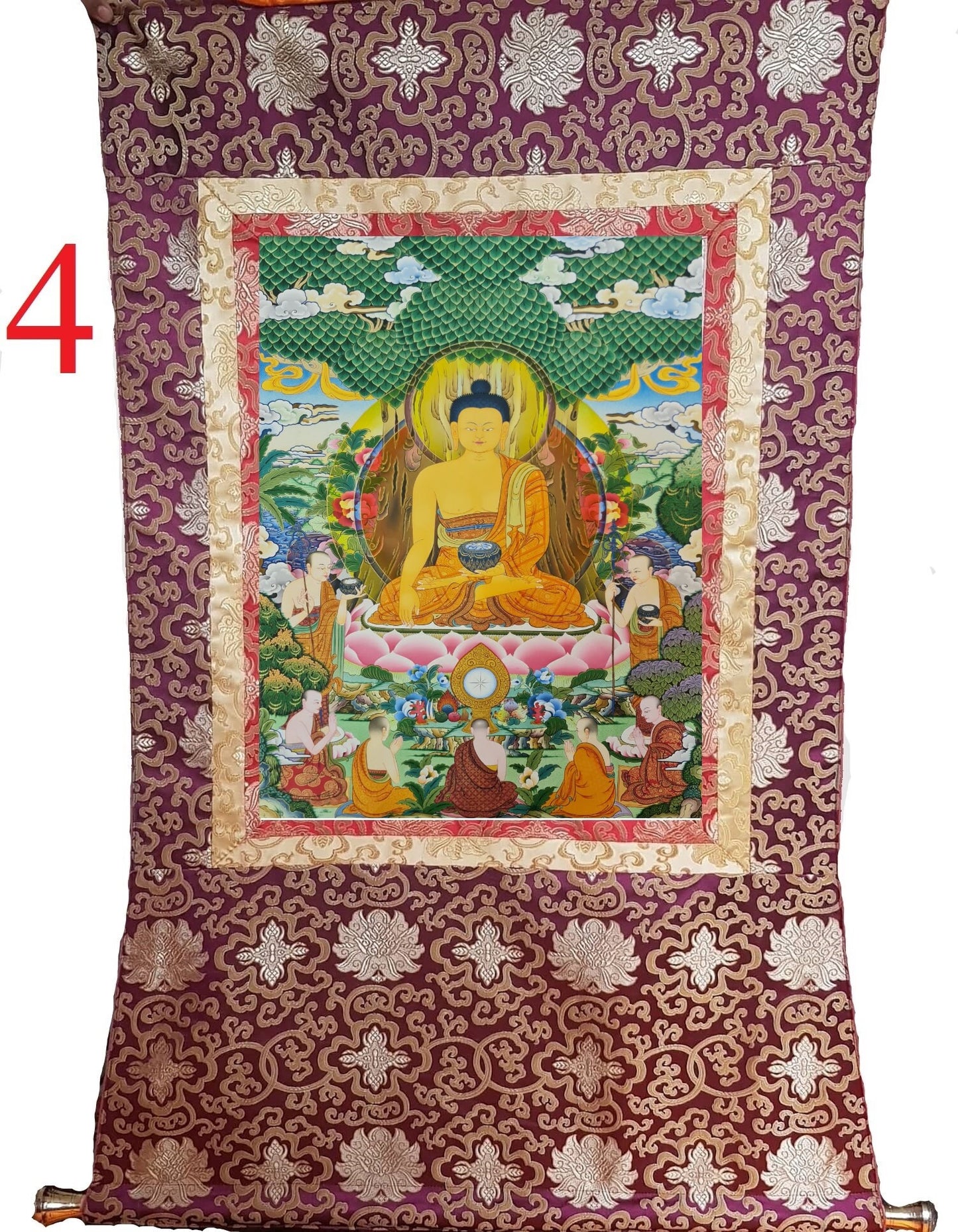 278. The First Five Monk Teaching (Thangka). Free Brocade / Free Shipping.