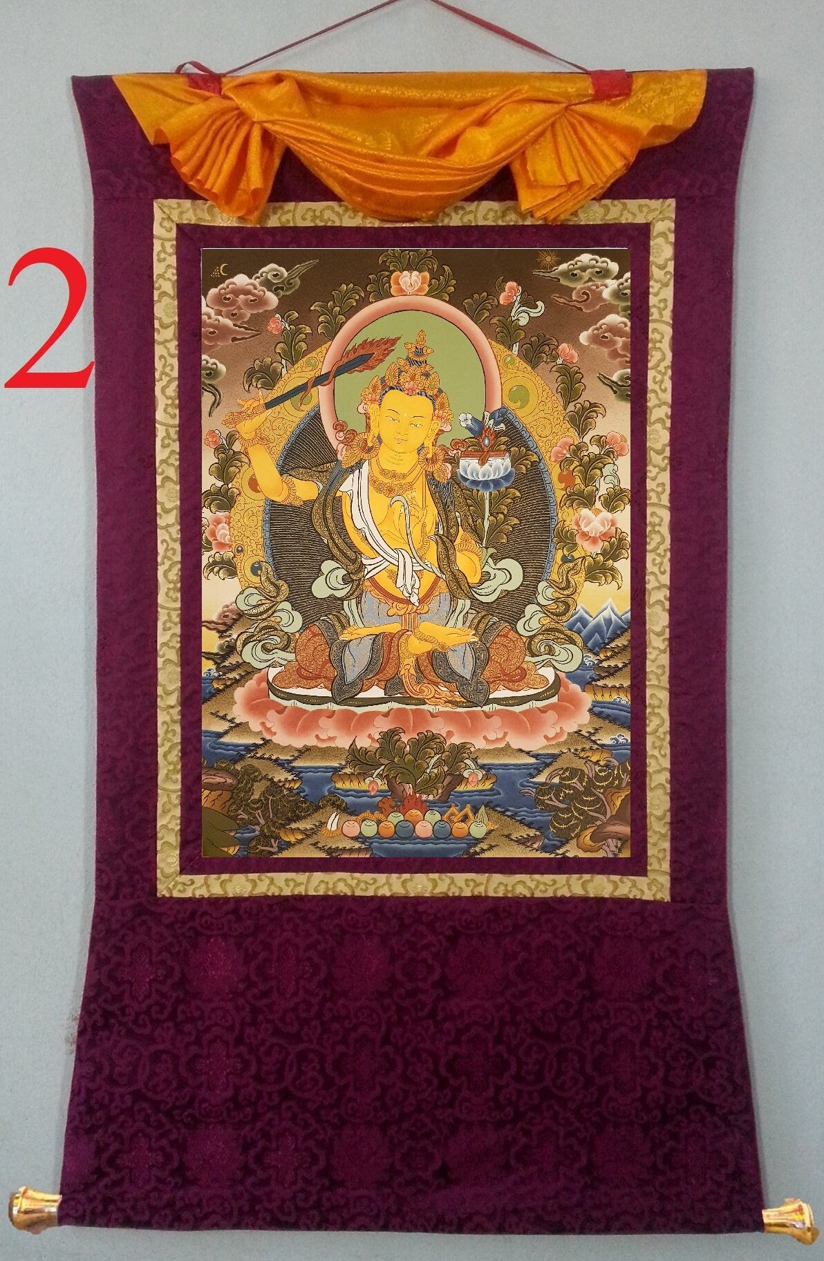 79. Manjushree (Manjushri) Thangka (Thanka). Free Brocade / Free Shipping.