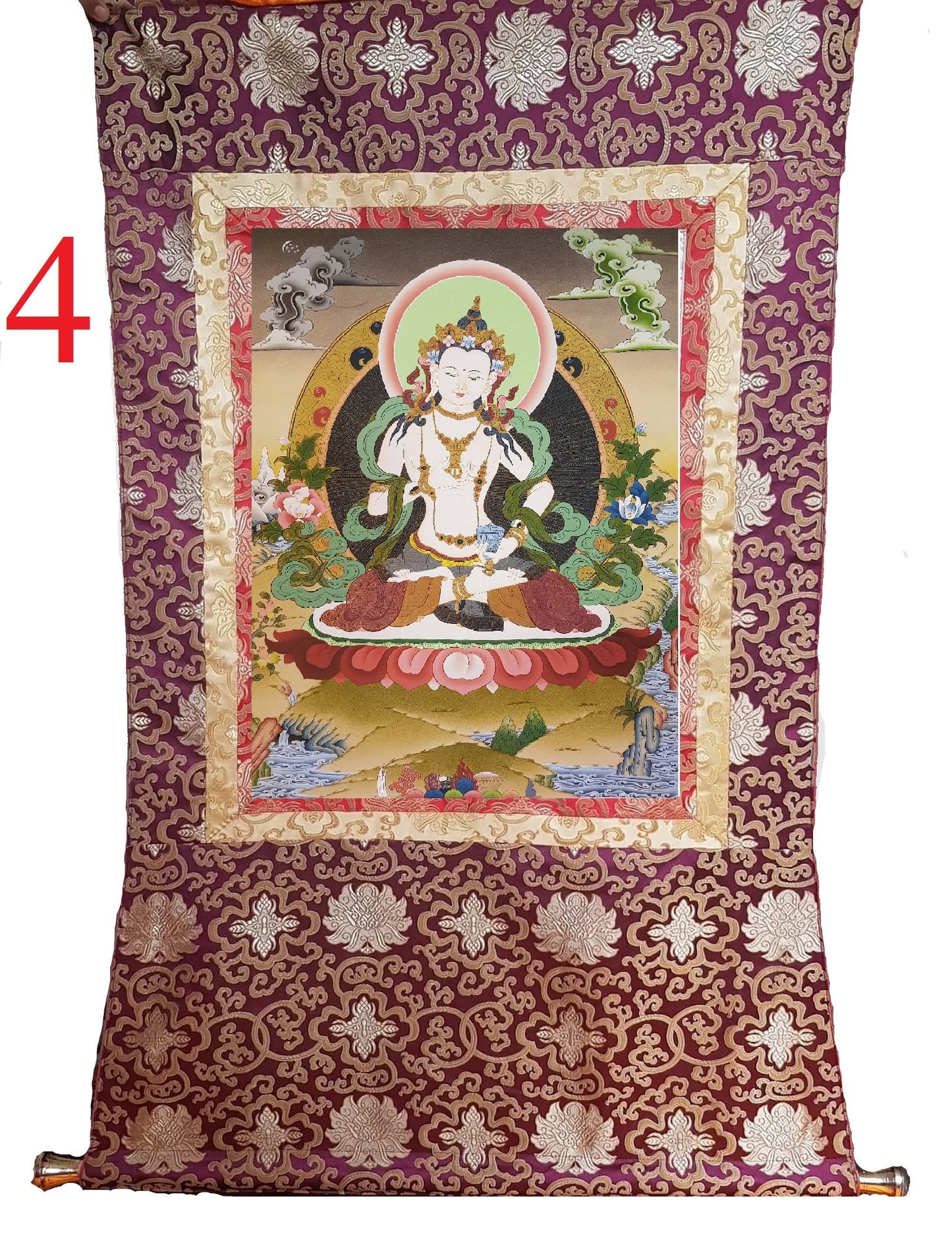 23. Vajrasattva Tibetan Thangka (Thanka) Painting. Free Brocade / Free Shipping.