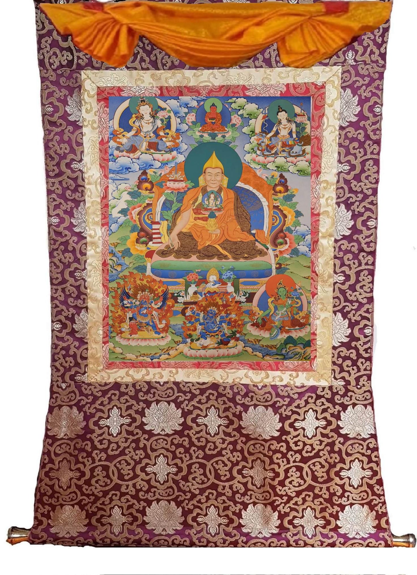 14th Dalai Lama Jetsun Jamphel Ngawang Lobsang Yeshe Tenzin Gyatso Gyalwa Rinpoche. Free Brocade / Free Shipping.