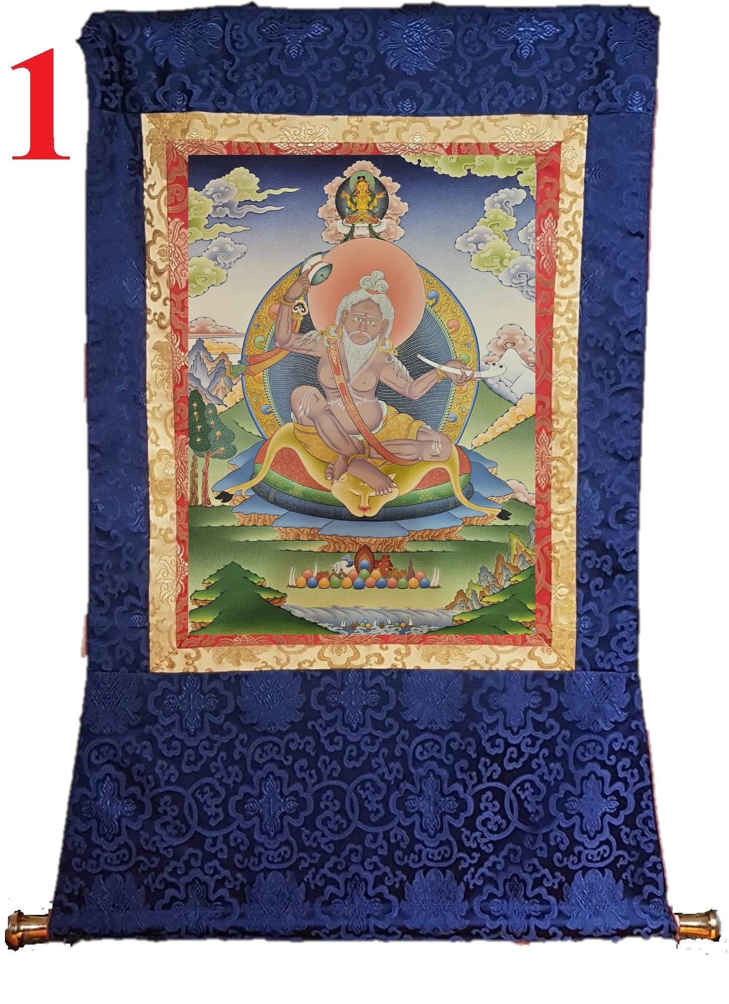 244. Padampa Sangye (Pha Dampa Sangye) Thangka (Thanka). Free Brocade / Free Shipping.