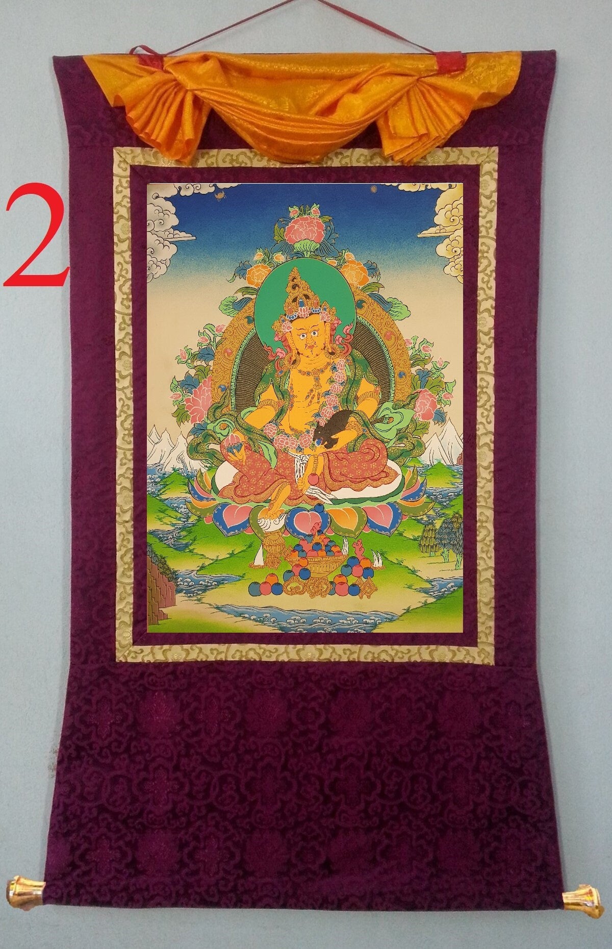 160. Jambhala or Zambhala Thangka (Thanka). Free Brocade / Free Shipping.