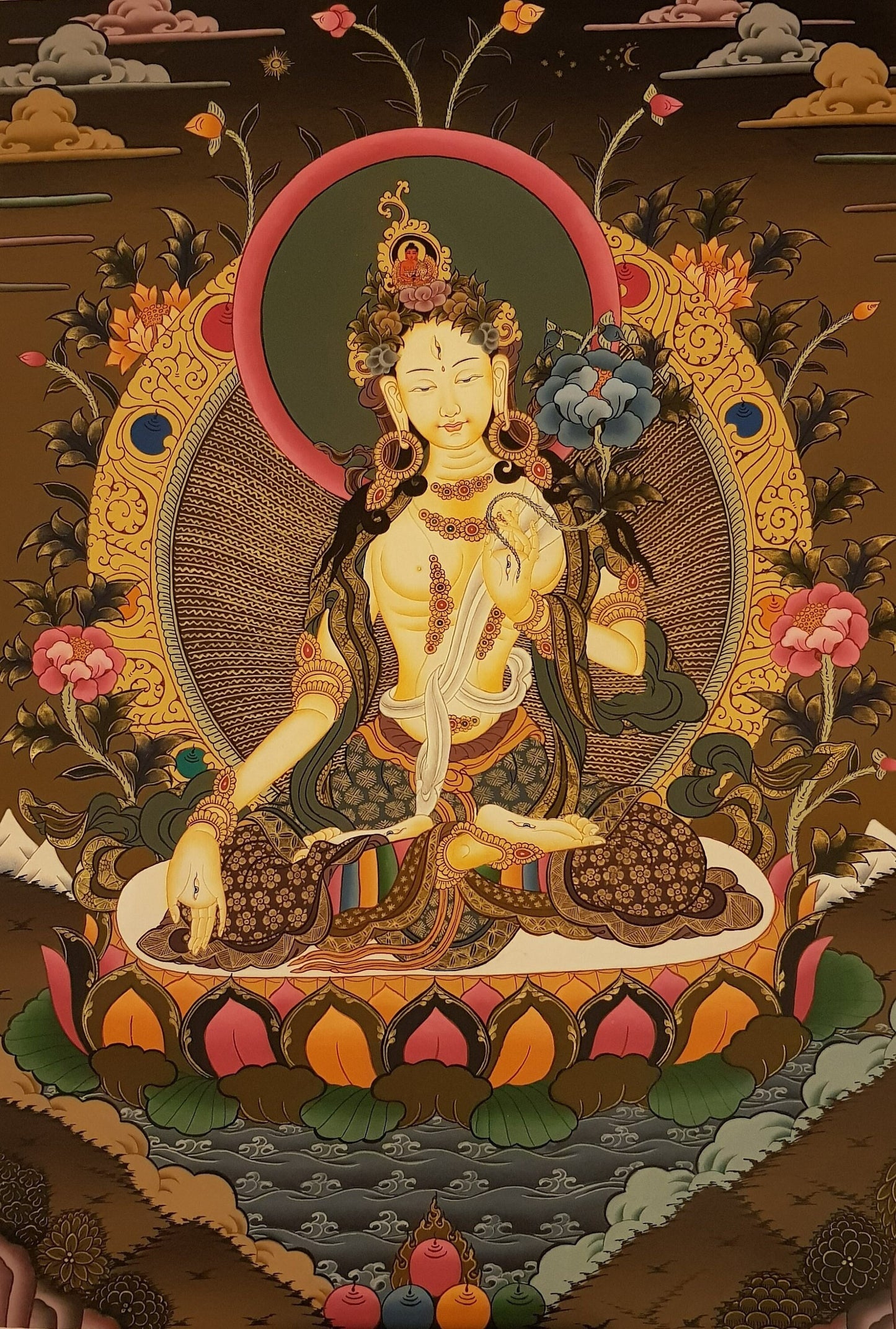 152. White Tara Thangka (Thanka). Free Brocade / Free Shipping.