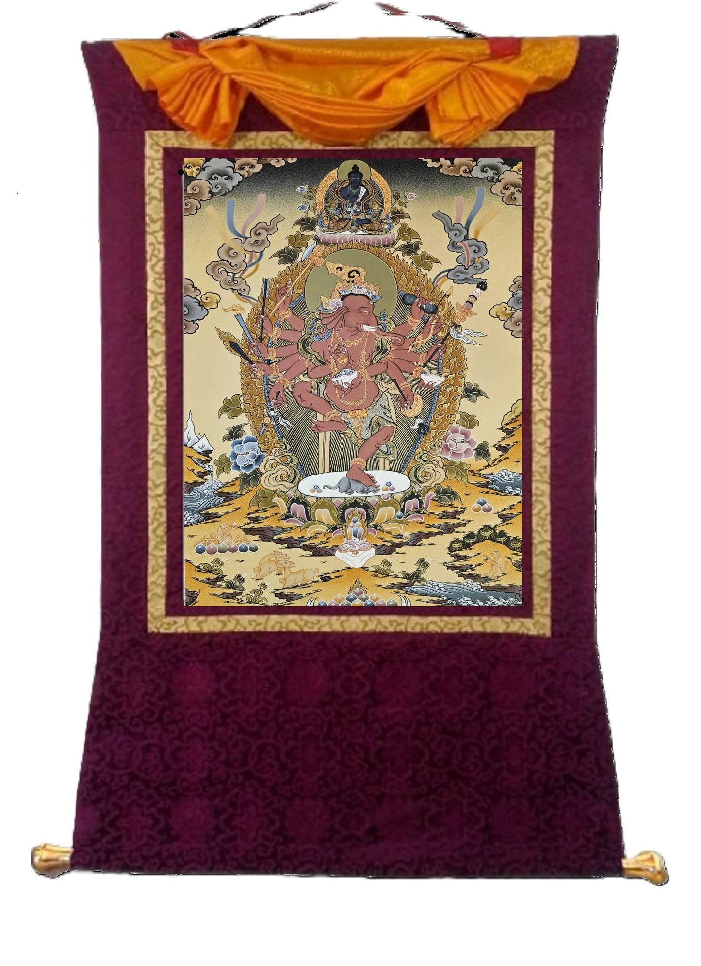 331. Buddhist Ganesha (Ganesh) Ganapati Thangka (Thanka). Free Brocade / Free Shipping.