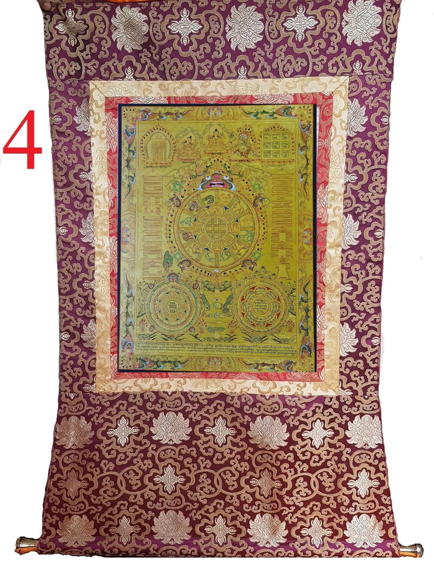 217. 24 K Gold Tibetan Calendar Thangka (Thanka). Free Brocade / Free Shipping.