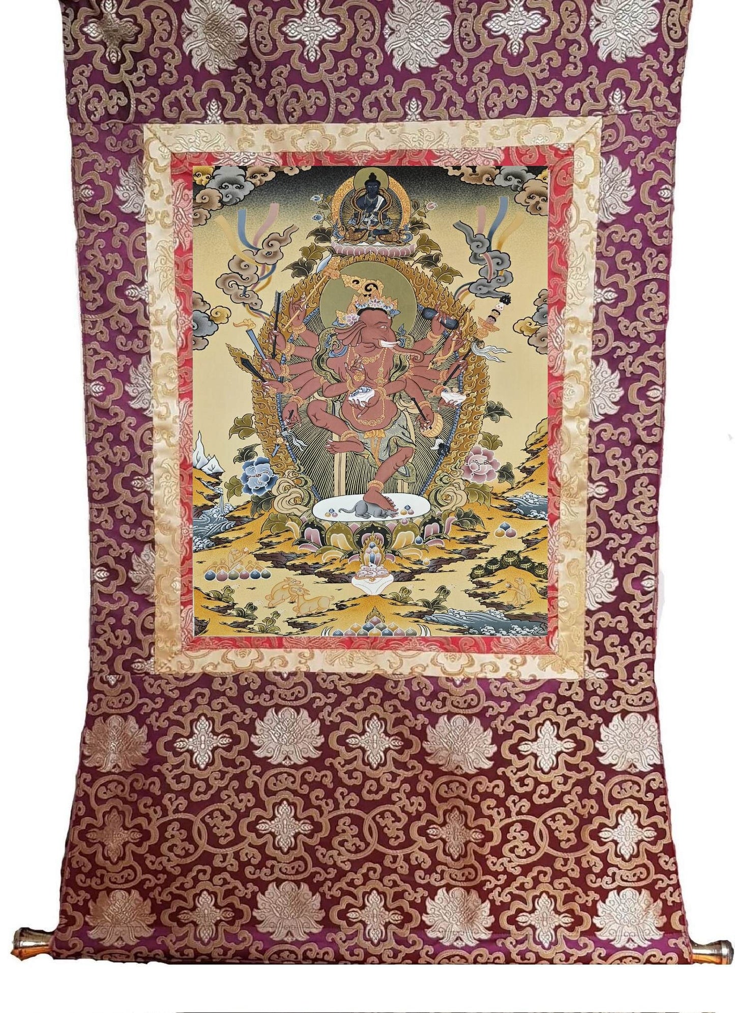 331. Buddhist Ganesha (Ganesh) Ganapati Thangka (Thanka). Free Brocade / Free Shipping.