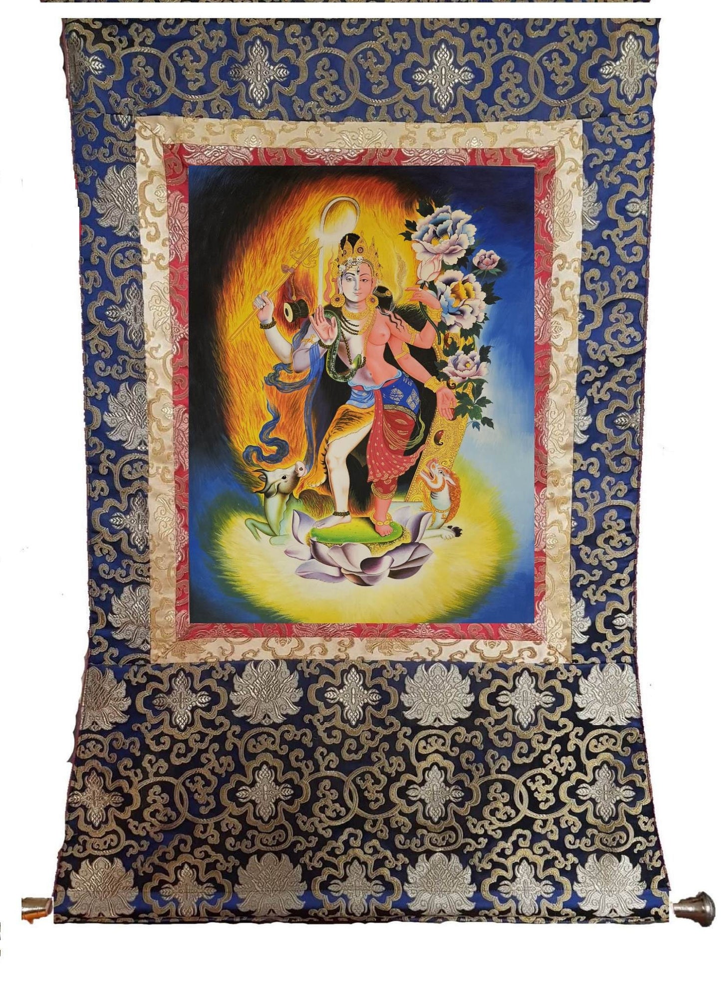 336. Newari Style Shiva and Parvati Ardhanarishvara Thanka (Thangka) Paubha. Free Brocade / Free Shipping.