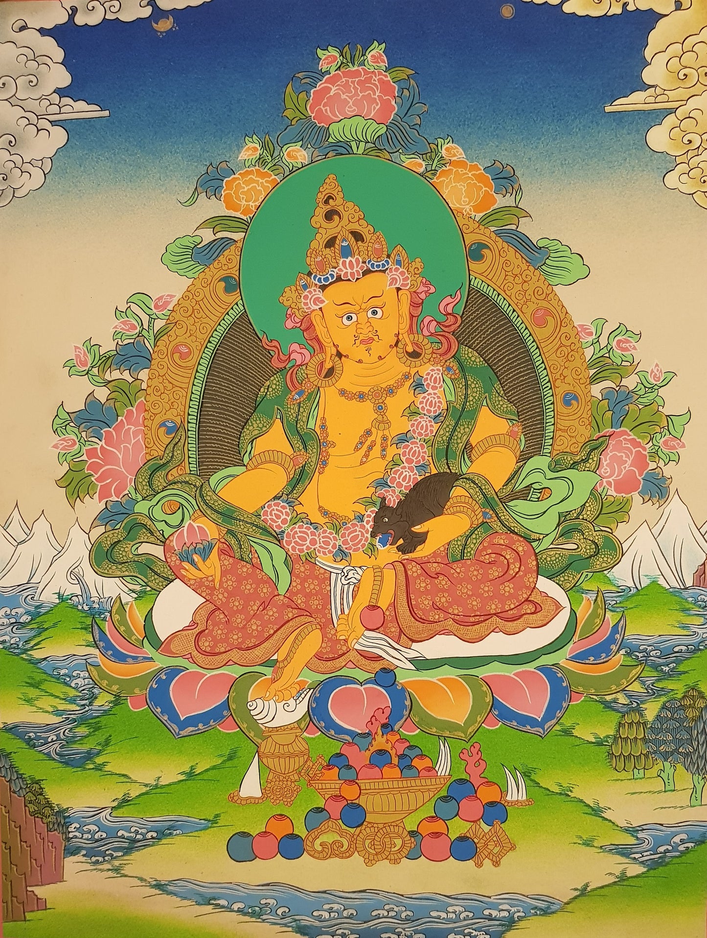 160. Jambhala or Zambhala Thangka (Thanka). Free Brocade / Free Shipping.