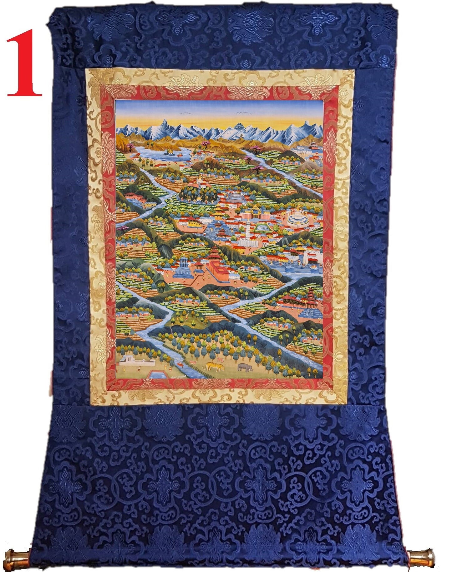 253. Kathmandu Valley Painting with Artist Signature. Free Brocade / Free Shipping.