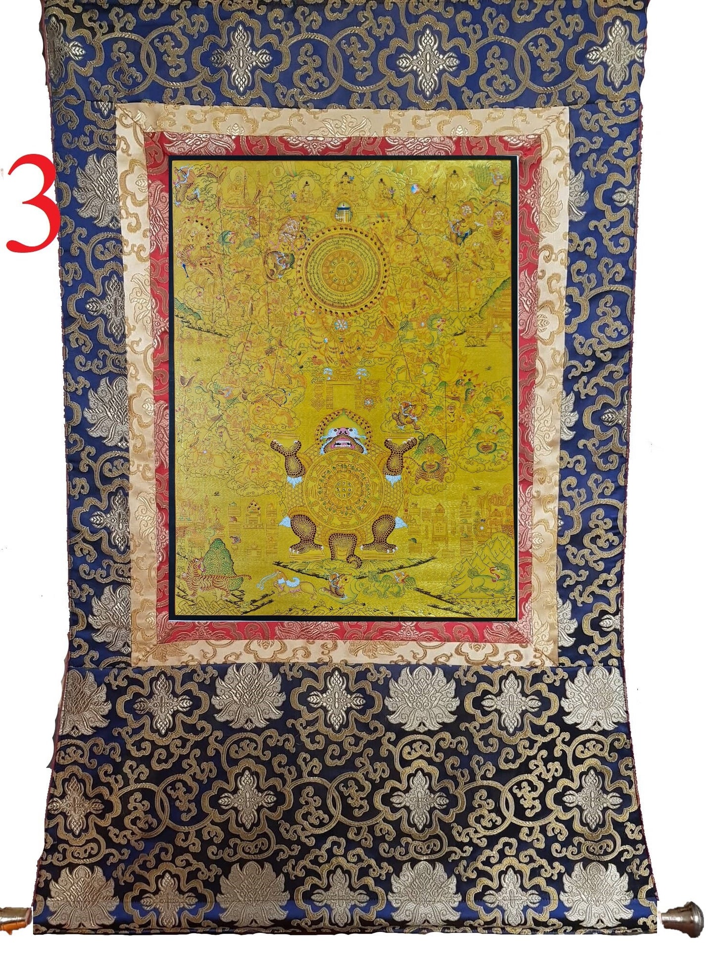 216. 24 K Gold Shiva Khorlo Thangka (Thanka). Free Brocade / Free Shipping.