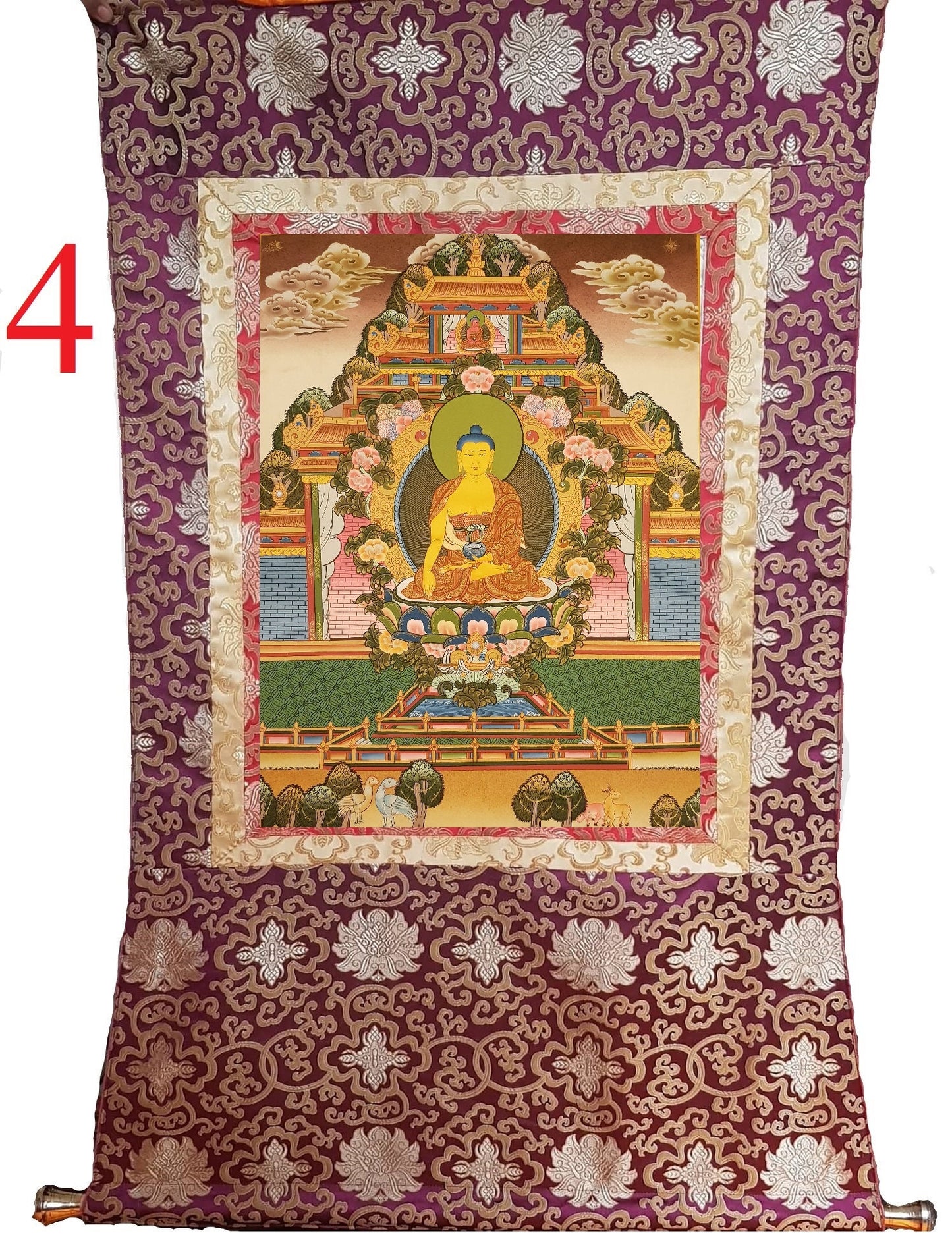 112. Shakyamuni Buddha Thangka (Thanka). Free Brocade / Free Shipping.