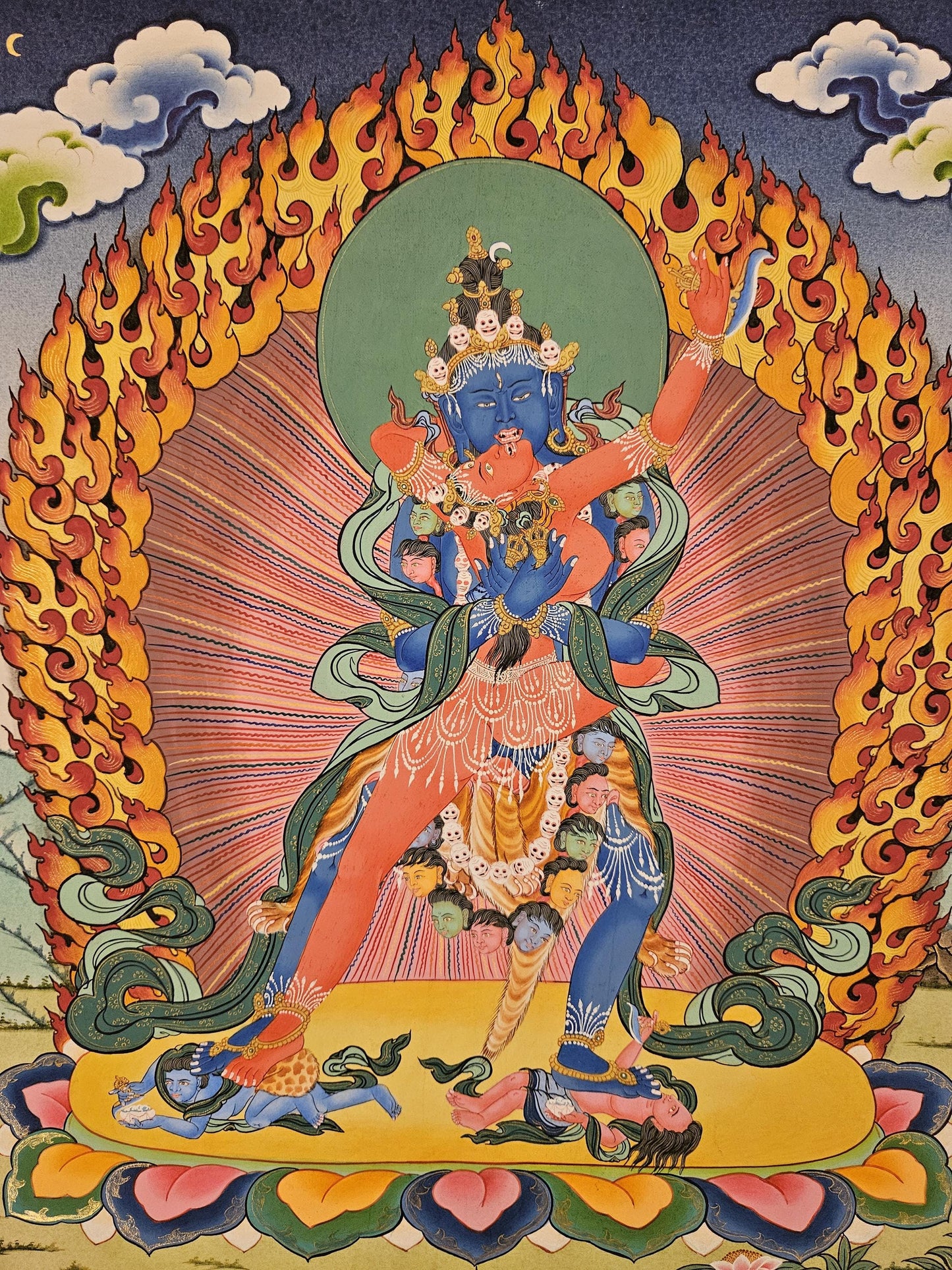356. Two-Armed Heruka Chakrasamvara with Consort Thangka (Thanka) with Brocade. Free Shipping.