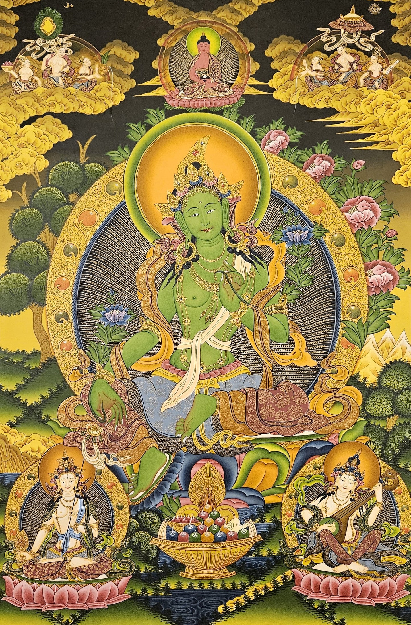 227. Green Tara Thangka (Thanka). Free Brocade / Free Shipping.