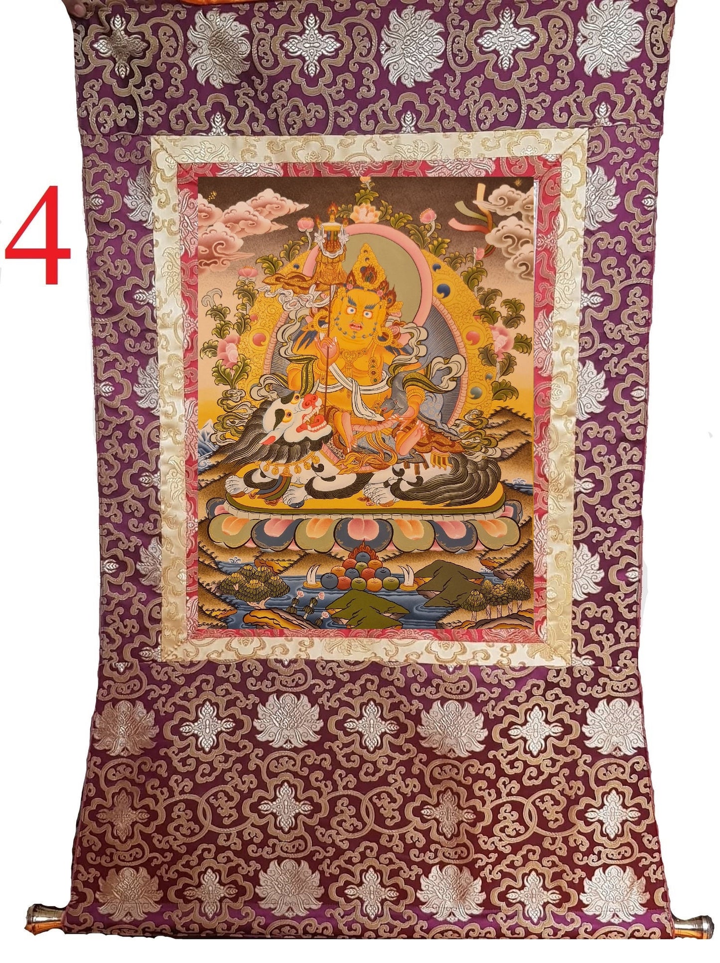 179. Namtoshe Jambhala or Zambhala Thangka (Thanka). Free Brocade / Free Shipping.
