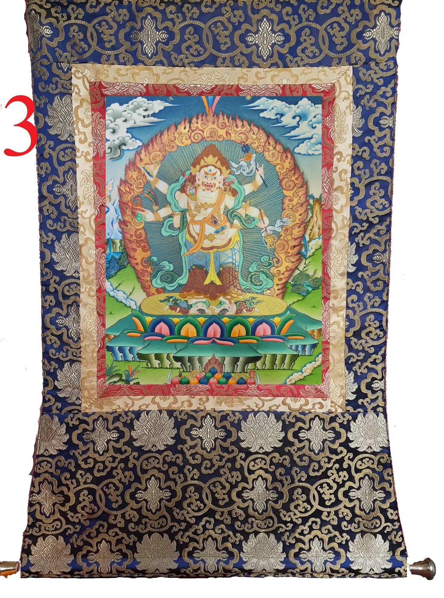 5. White Mahakala Thangka (Thanka). Free Brocade / Free Shipping.