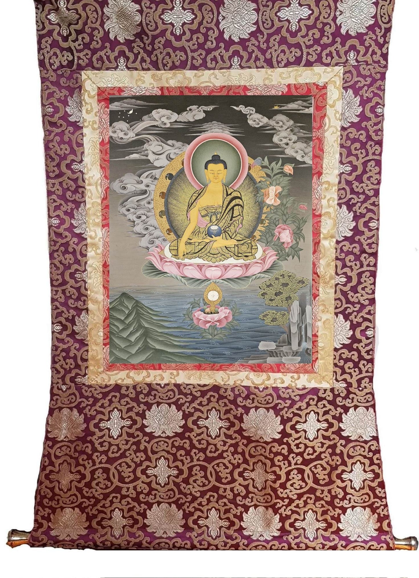 332. Shakyamuni Buddha Thangka (Thanka). Free Brocade / Free Shipping.