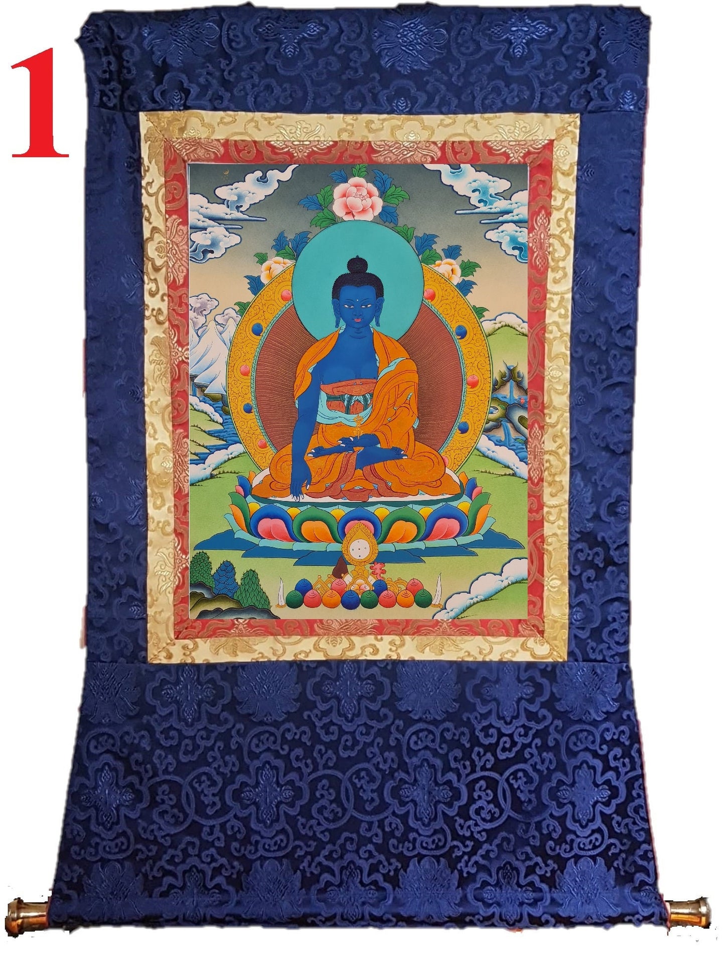 164. Akshobhya (Medukpa) Buddha Thangka (Thanka). Free Brocade / Free Shipping.