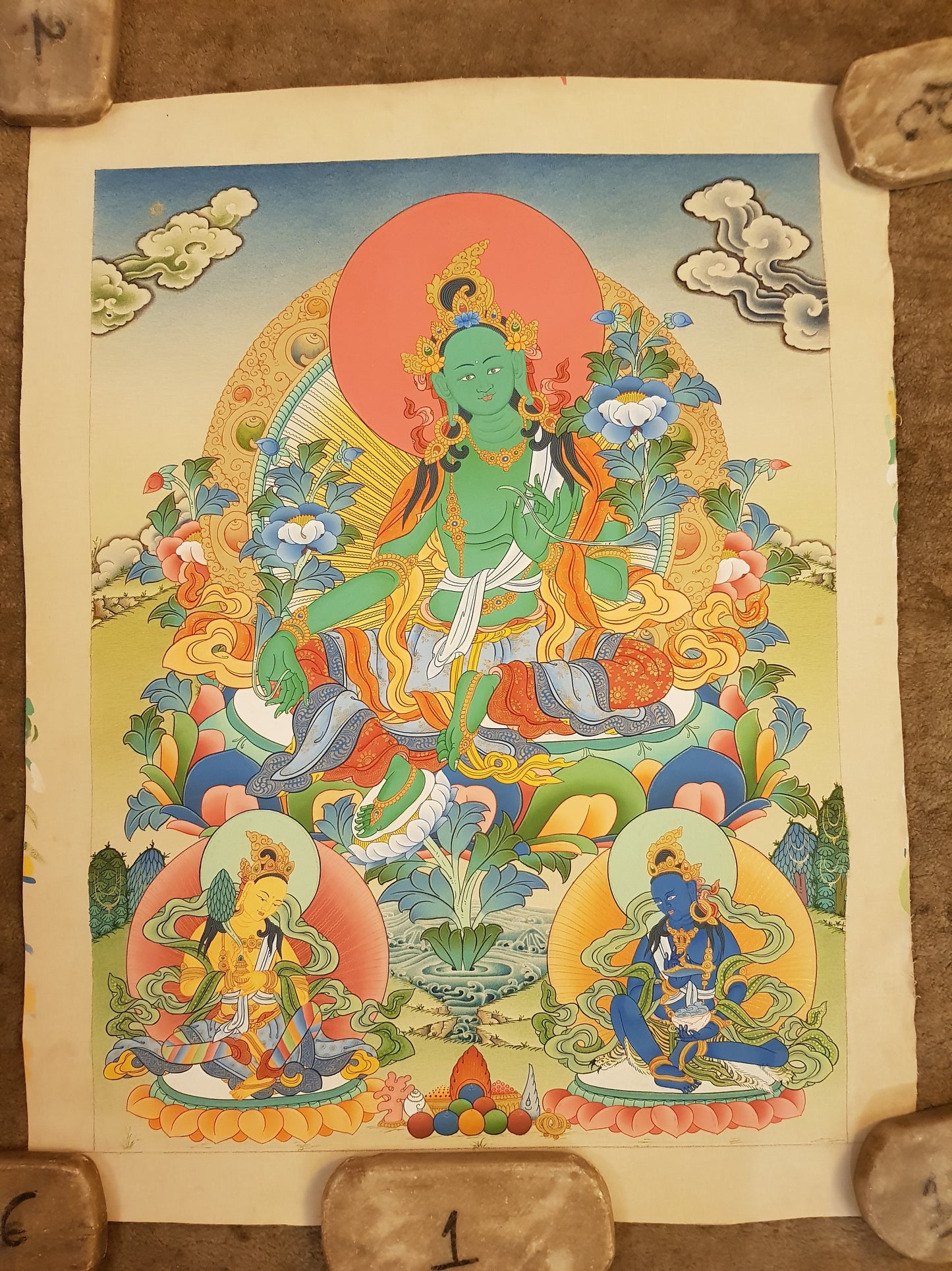 53. Green Tara Thangka (Thanka). Free Brocade / Free Shipping.