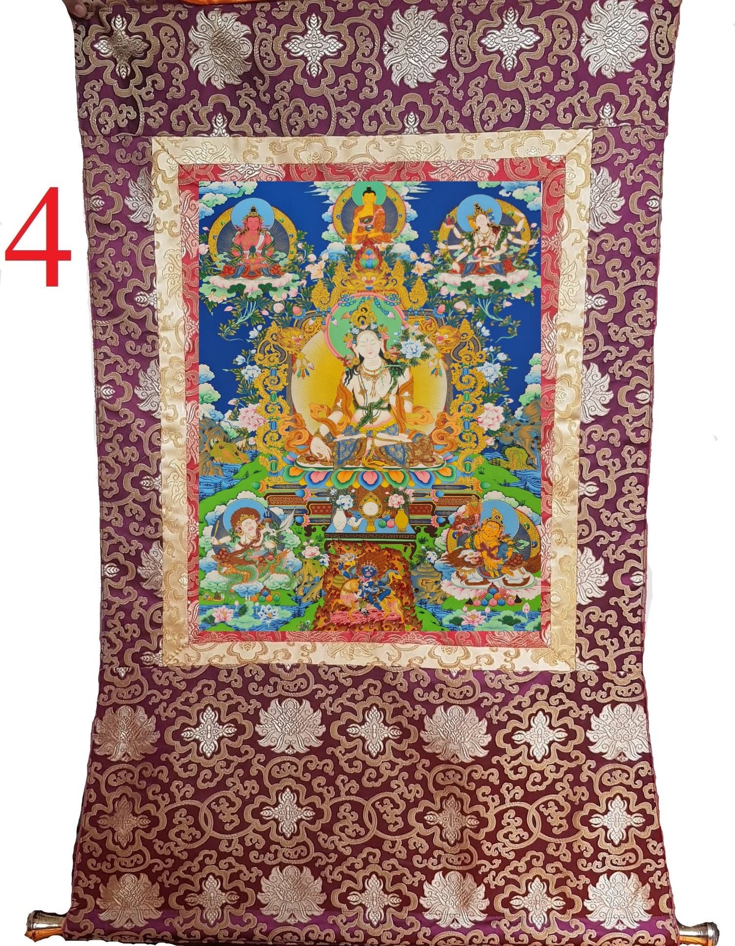 266. Fine Art White Tara Thangka (Thanka). Free Brocade / Free Shipping.