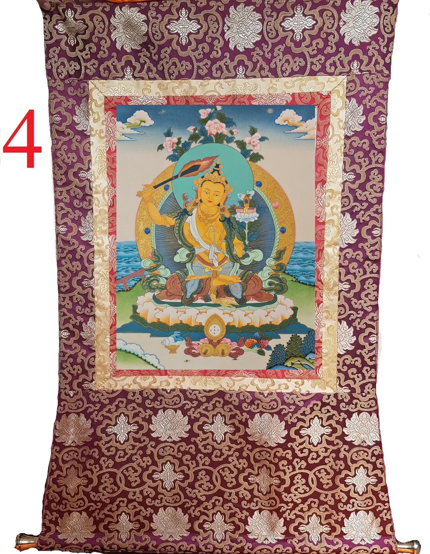 81. Manjushree (Manjushri) Thangka (Thanka). Free Brocade / Free Shipping.