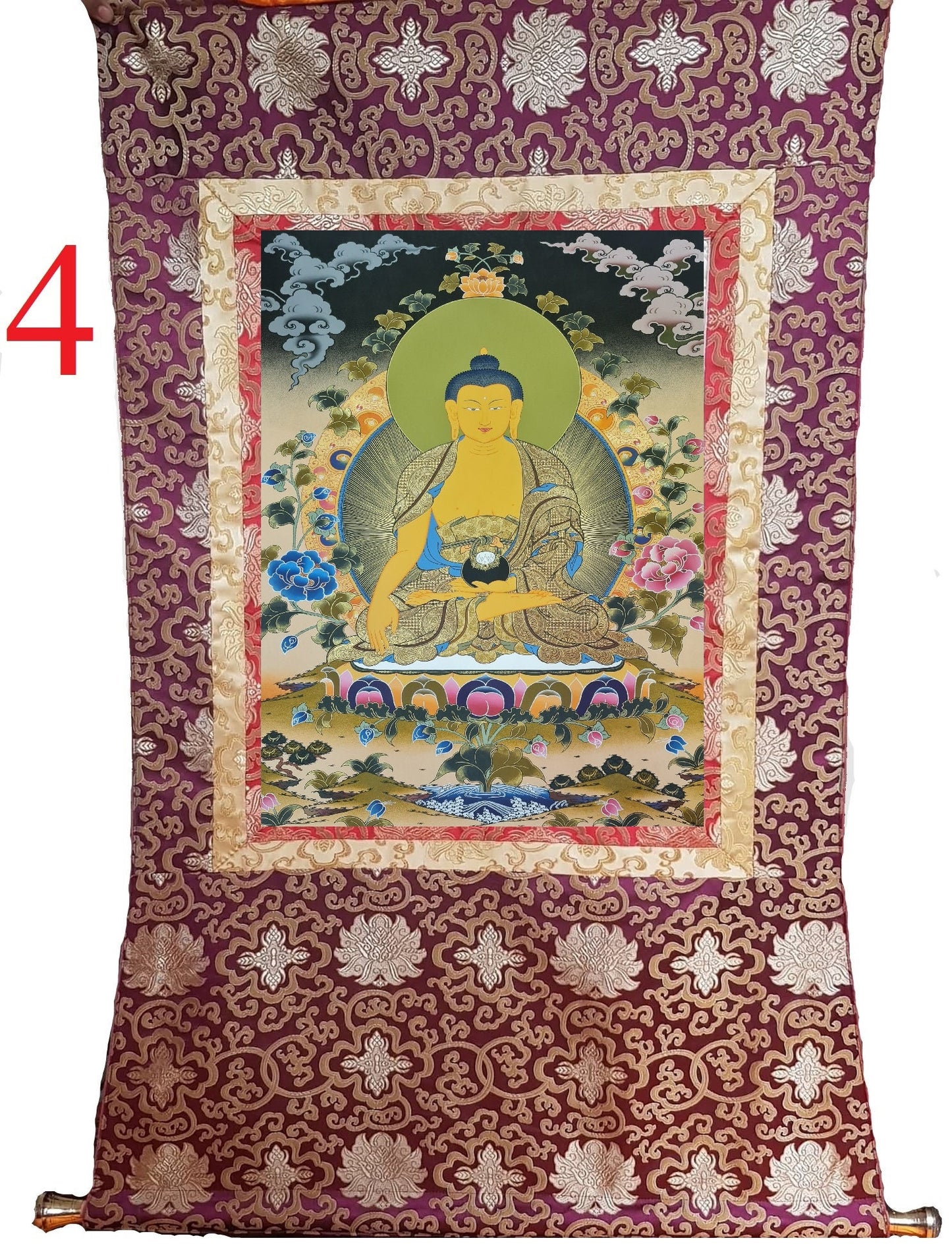 184. Shakyamuni Buddha Thangka (Thanka). Free Brocade / Free Shipping.
