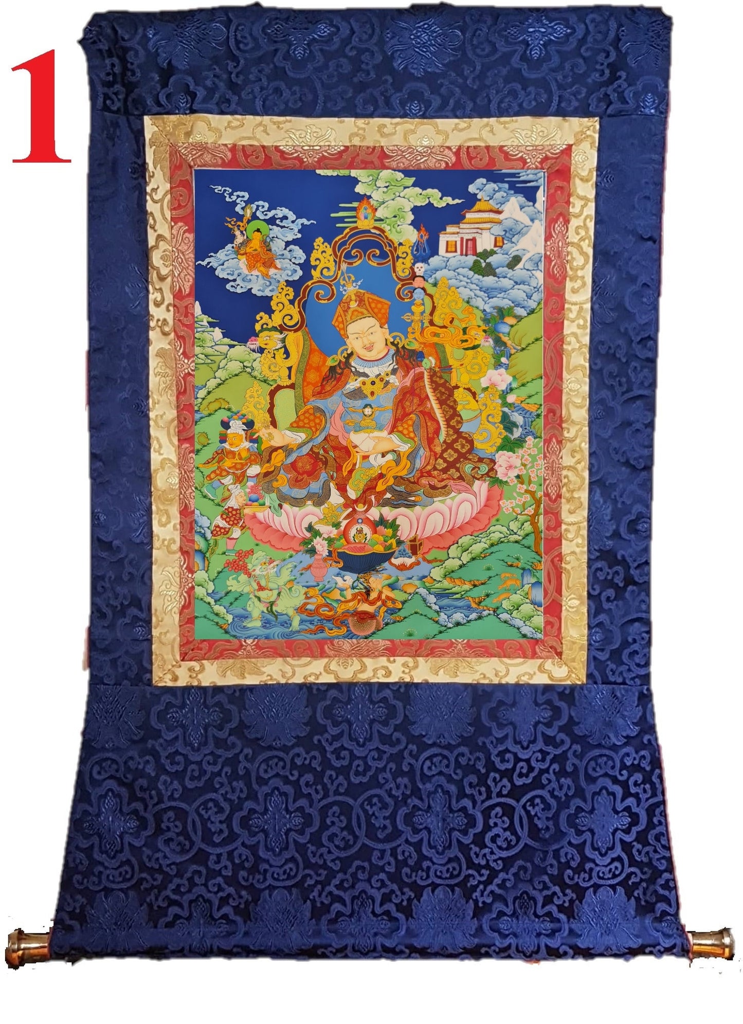 265. Fine Art Guru Rinpoche Padmasambhava Thanka (Thangka). Free Brocade / Free Shipping.